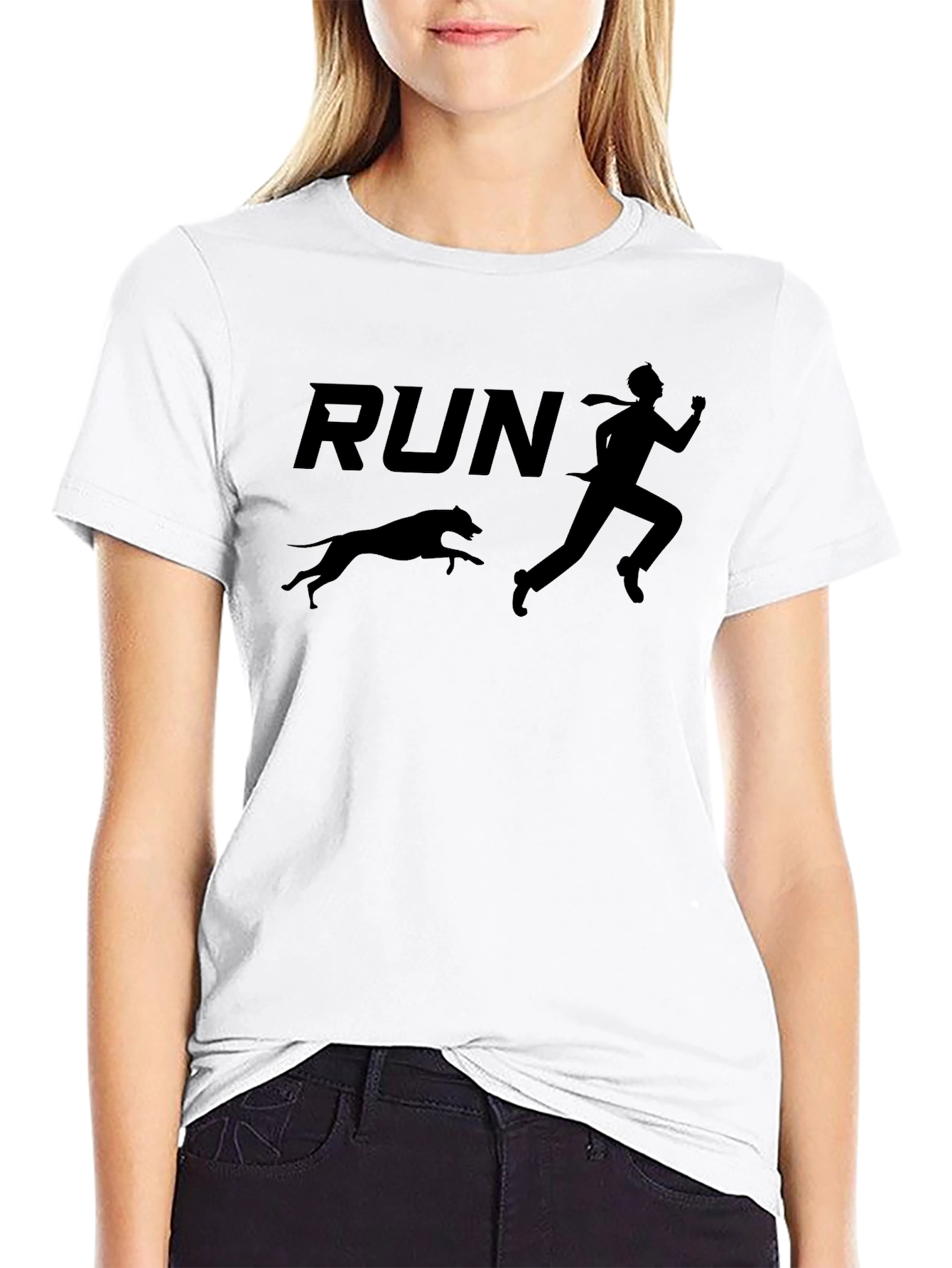 Camiseta Negra: Hombre Corriendo con Perro