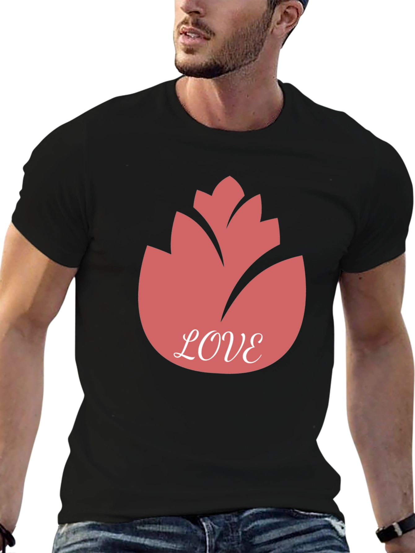 Camiseta Negra con Diseño Floral Love