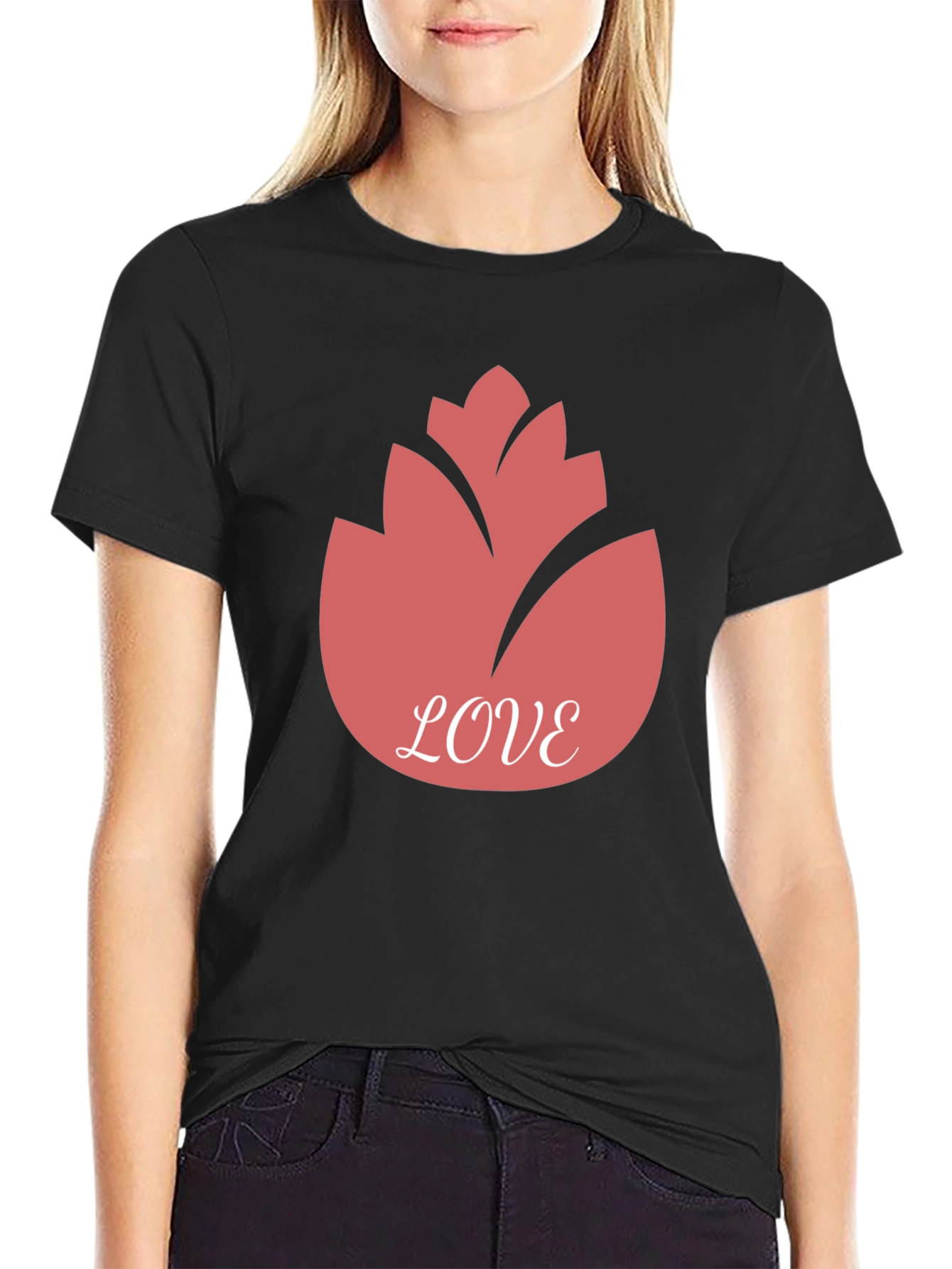 Camiseta Negra con Diseño Floral Love