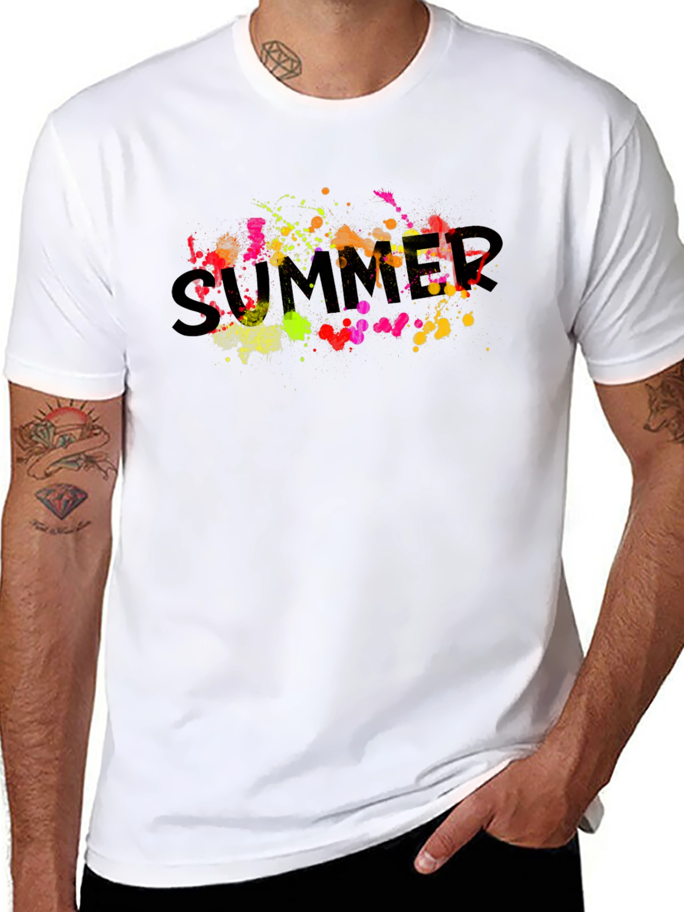 Camiseta Negra de Verano con Estampado de Salpicaduras