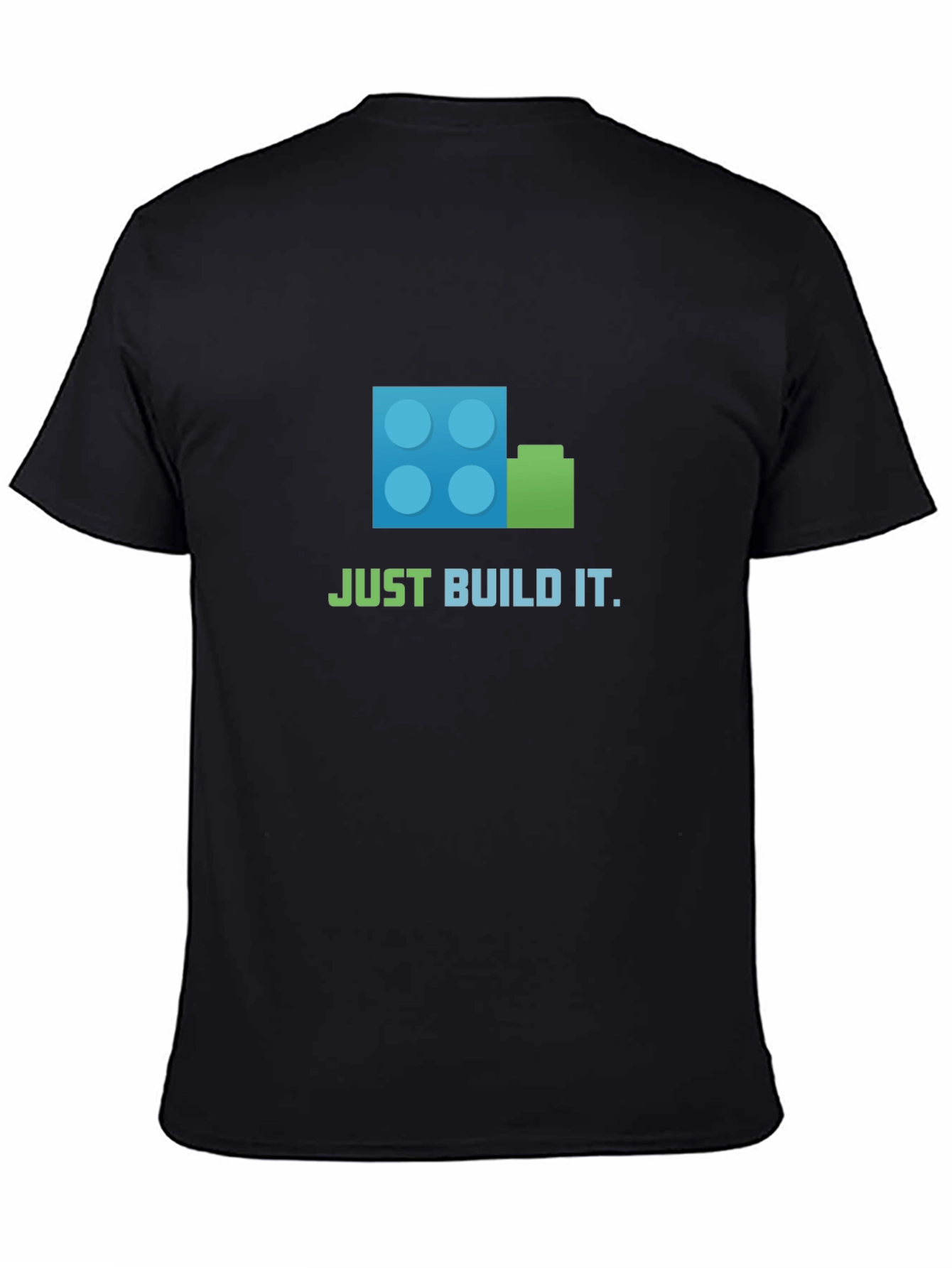 Camiseta Negra Just Build It - Diseño de Ladrillos
