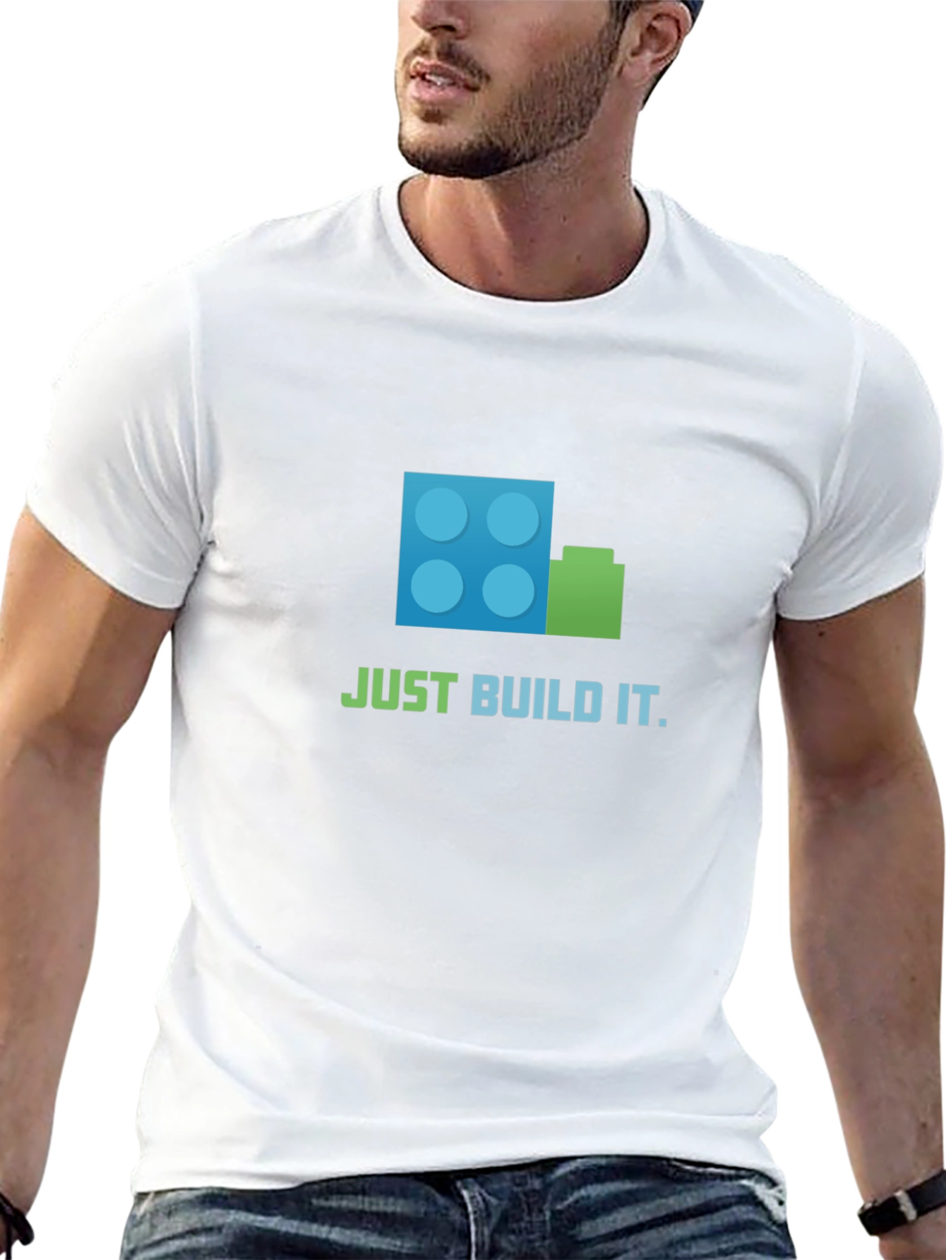 Camiseta Negra Just Build It - Diseño de Ladrillos