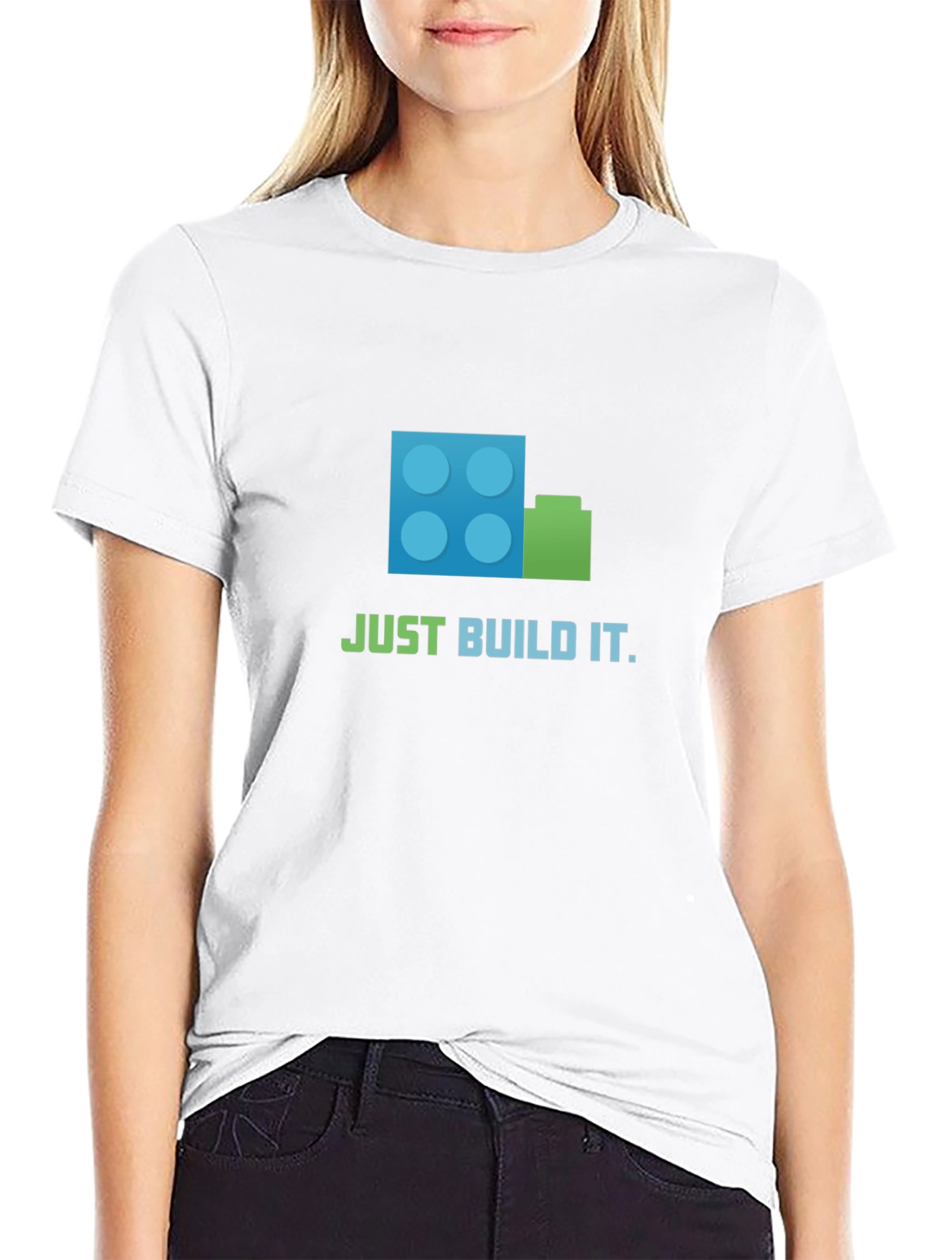 Camiseta Negra Just Build It - Diseño de Ladrillos