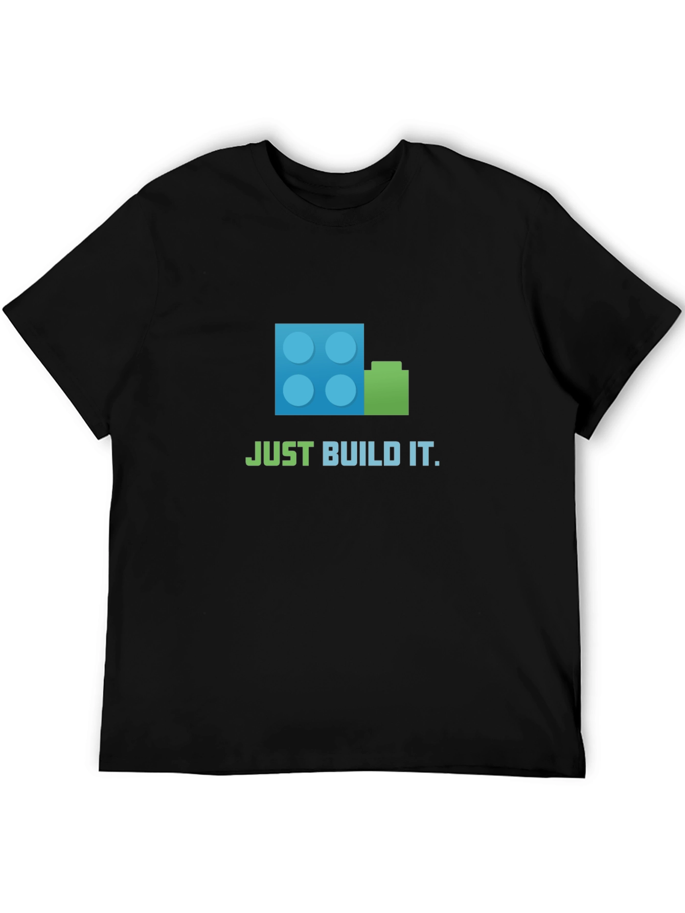 Camiseta Negra Just Build It - Diseño de Ladrillos