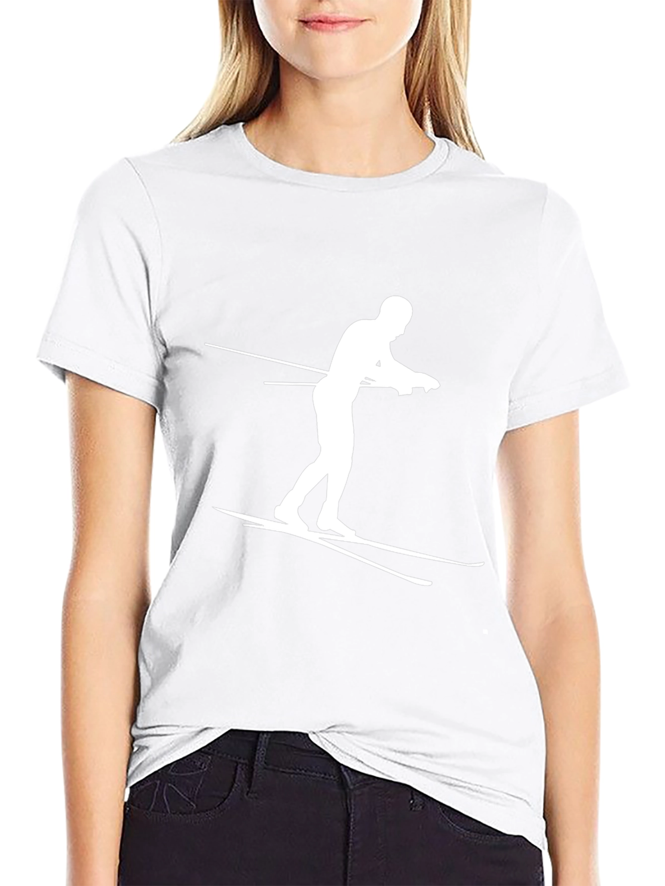 Camiseta Negra con Diseño de Esquiador Blanco