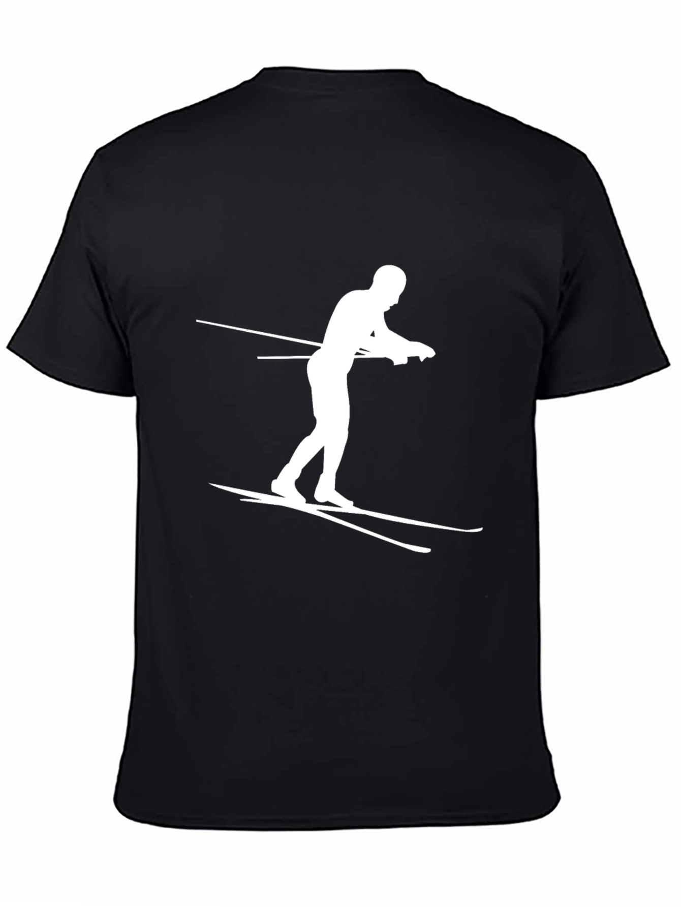 Camiseta Negra con Diseño de Esquiador Blanco