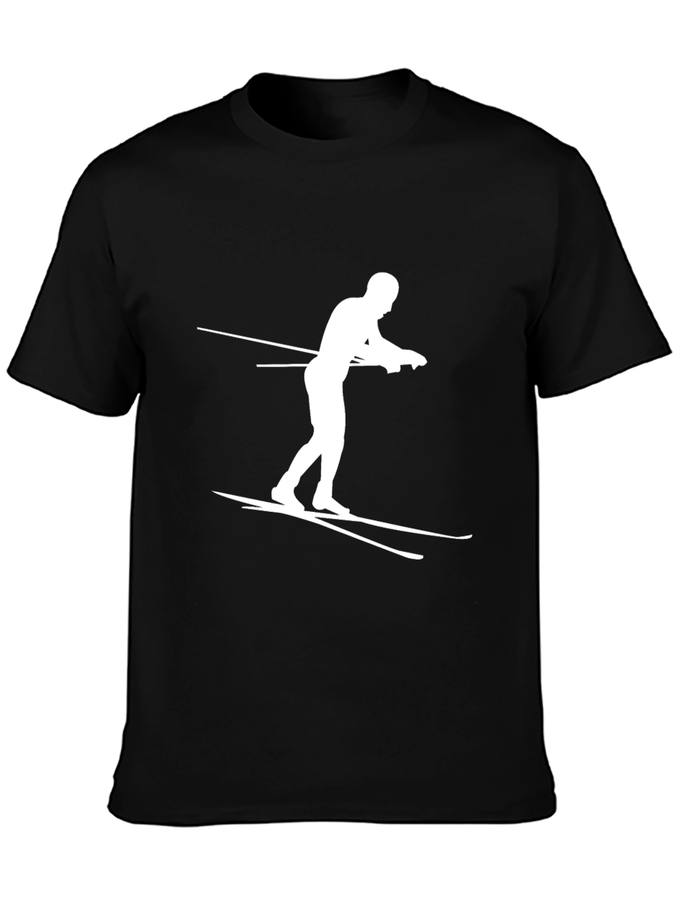 Camiseta Negra con Diseño de Esquiador Blanco