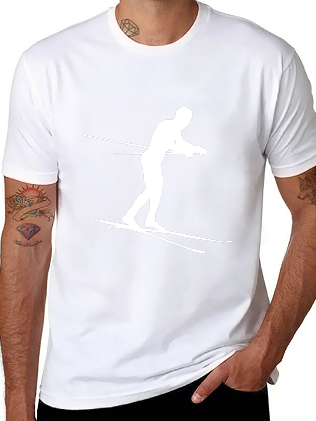 Camiseta Negra con Diseño de Esquiador Blanco