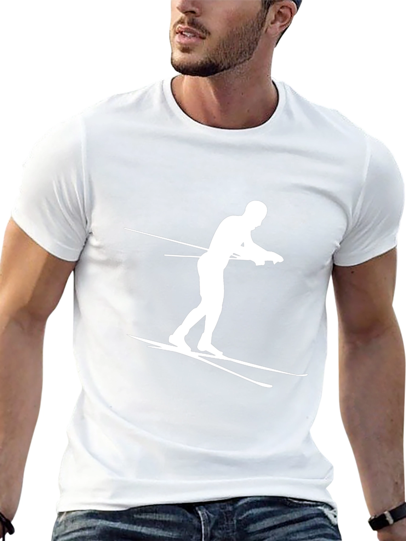 Camiseta Negra con Diseño de Esquiador Blanco