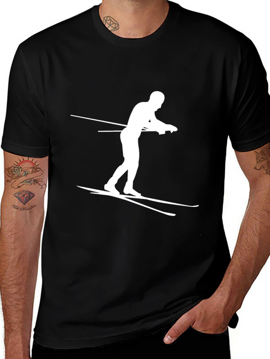 Camiseta Negra con Diseño de Esquiador Blanco