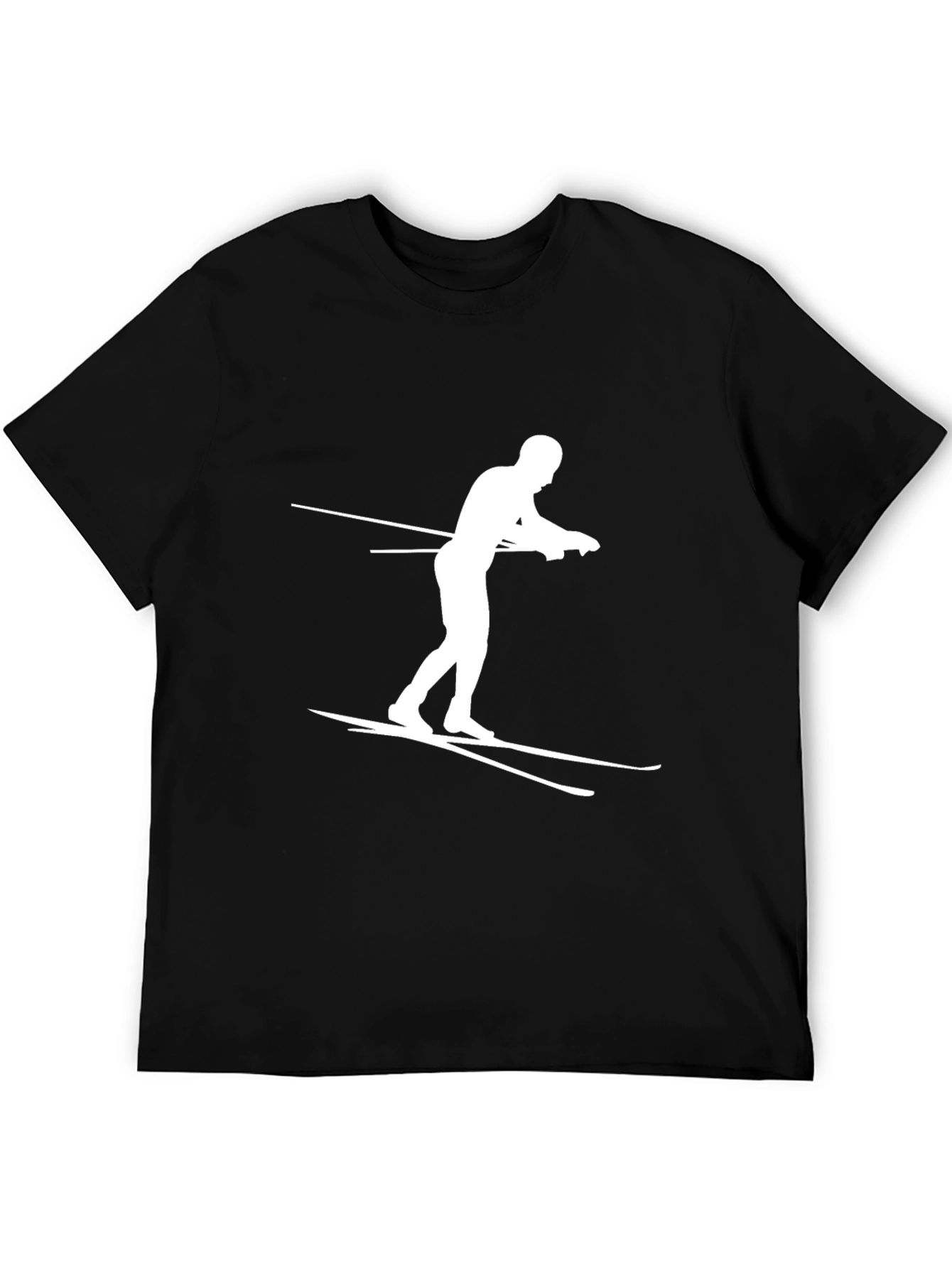 Camiseta Negra con Diseño de Esquiador Blanco