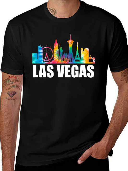 Camiseta Negra Las Vegas Skyline Tie-Dye