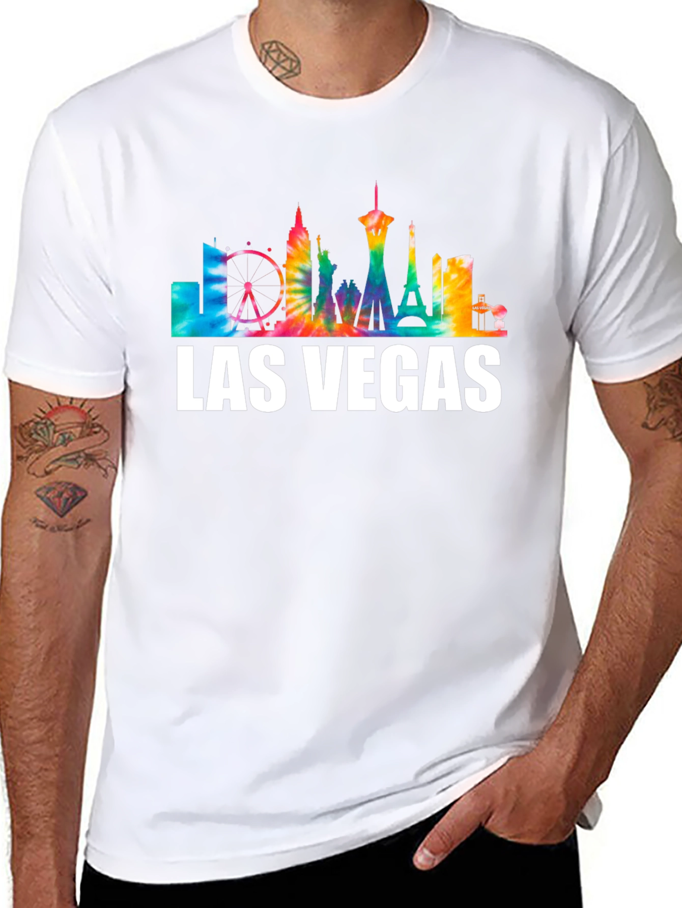 Camiseta Negra Las Vegas Skyline Tie-Dye