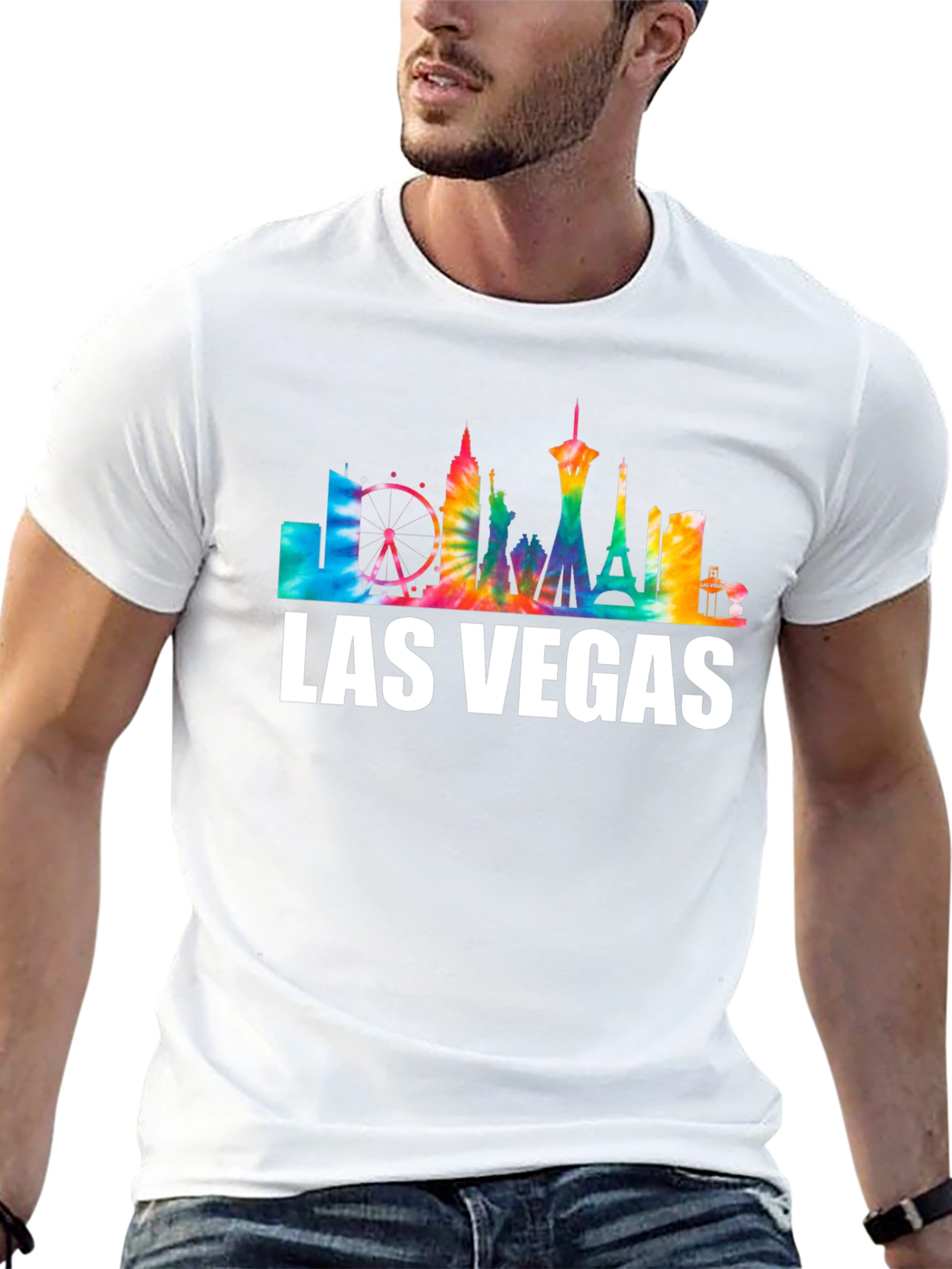 Camiseta Negra Las Vegas Skyline Tie-Dye