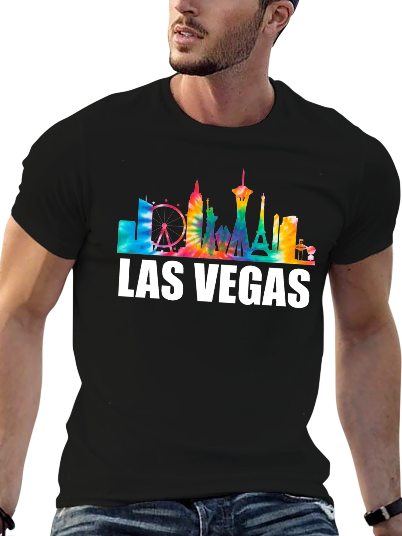 Camiseta Negra Las Vegas Skyline Tie-Dye