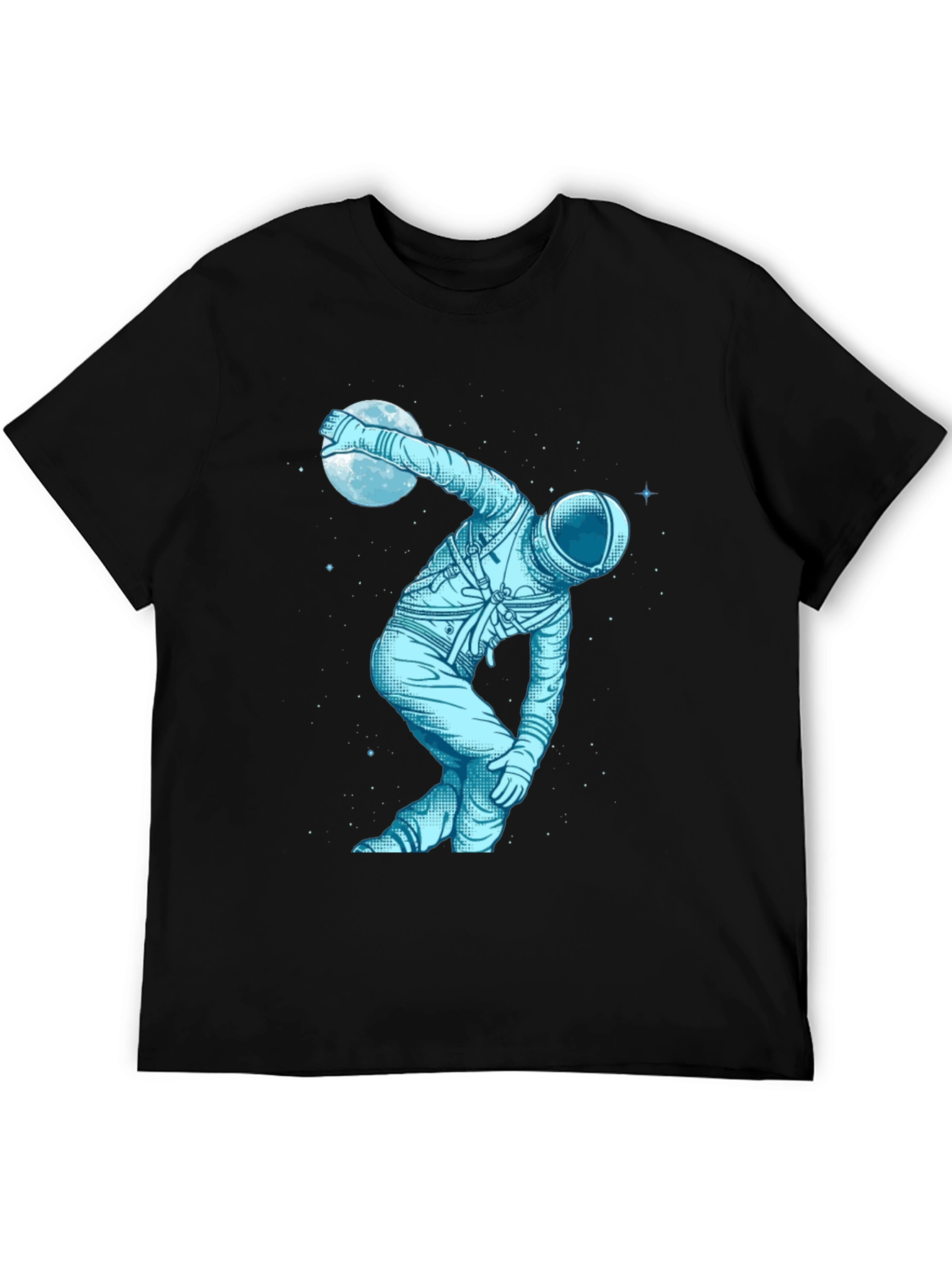 Camiseta Negra Astronauta Jugando con la Luna
