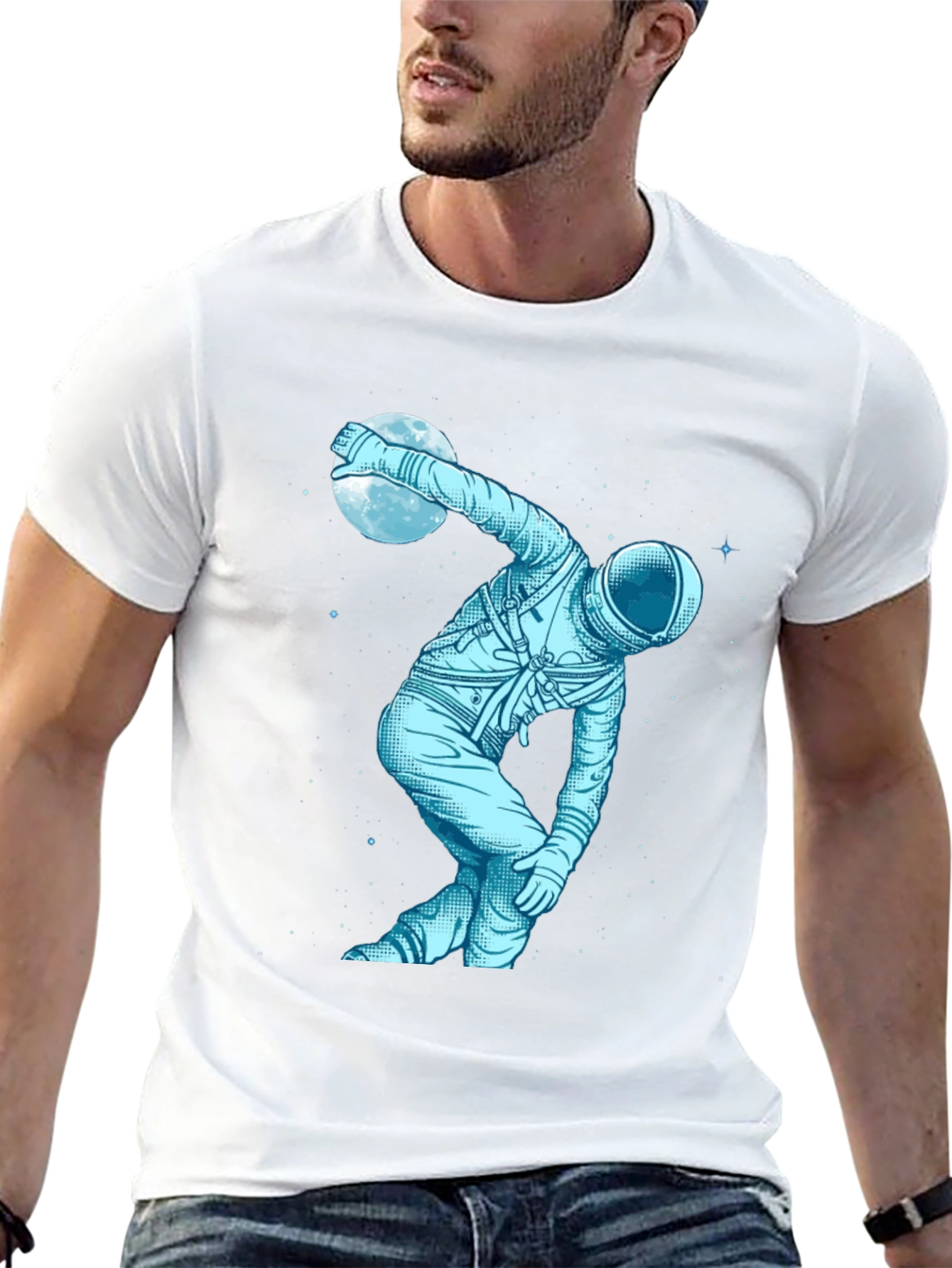 Camiseta Negra Astronauta Jugando con la Luna