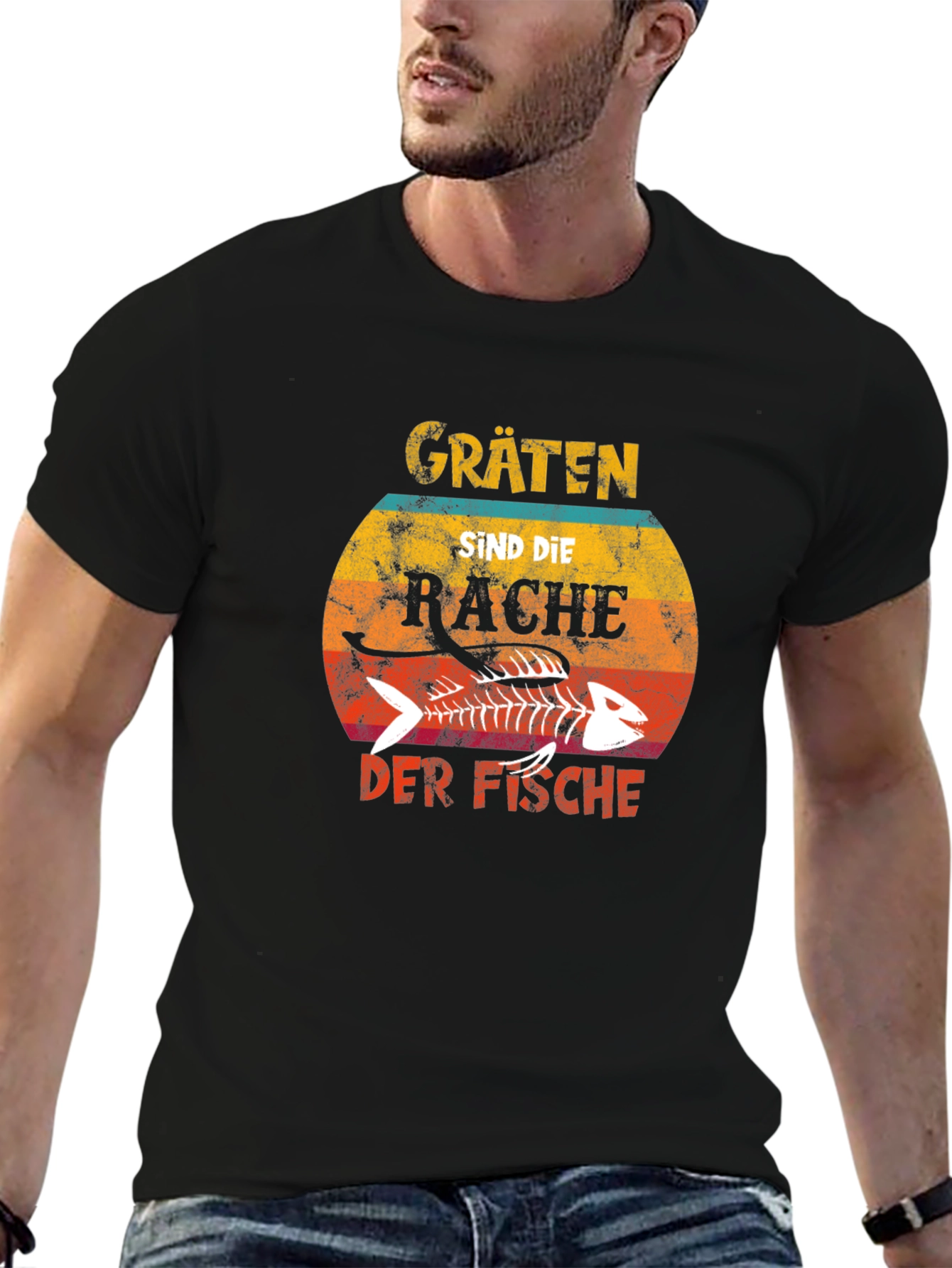 Camiseta Negra Gräten Sind Die Rache Der Fische