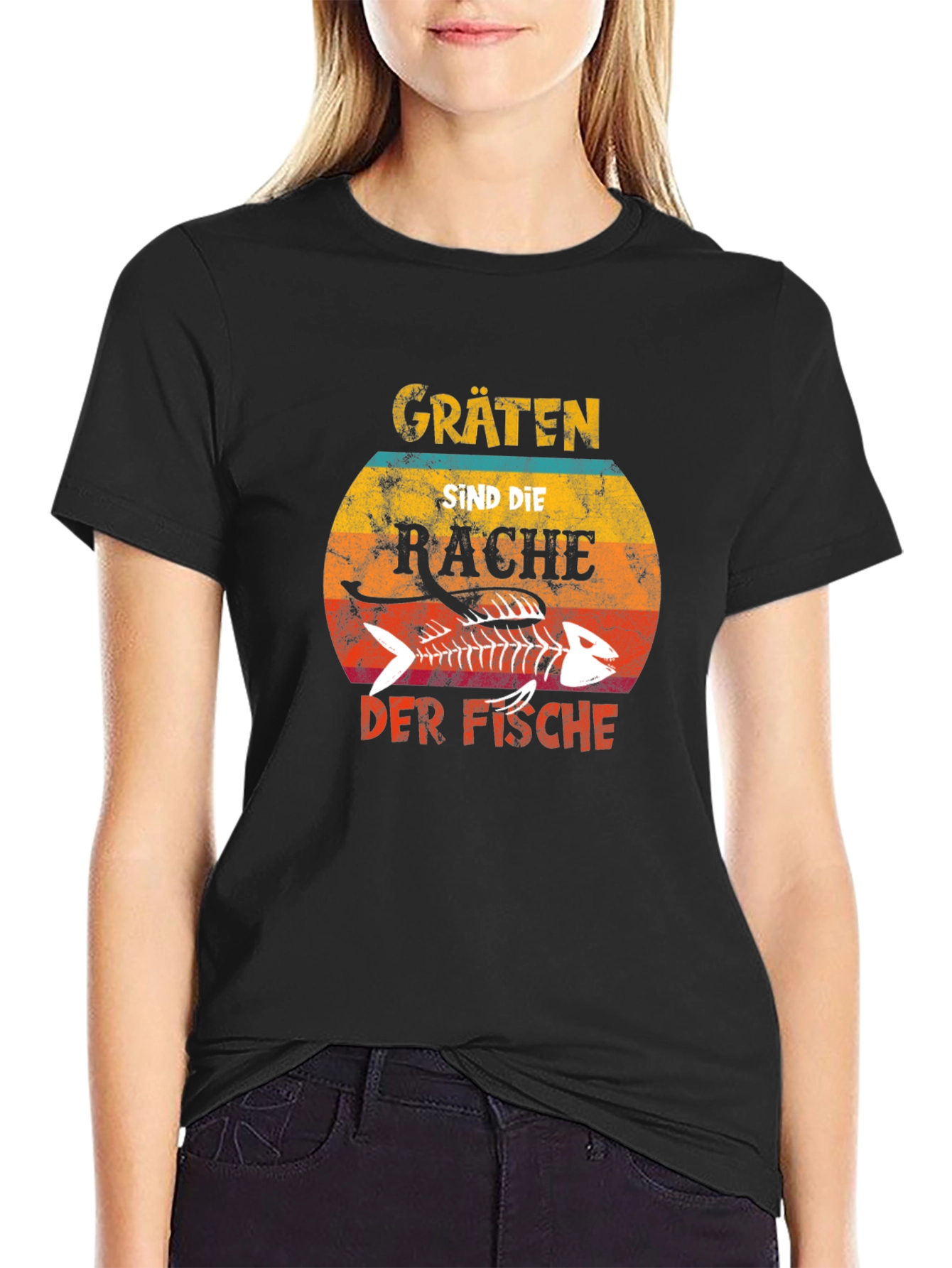 Camiseta Negra Gräten Sind Die Rache Der Fische
