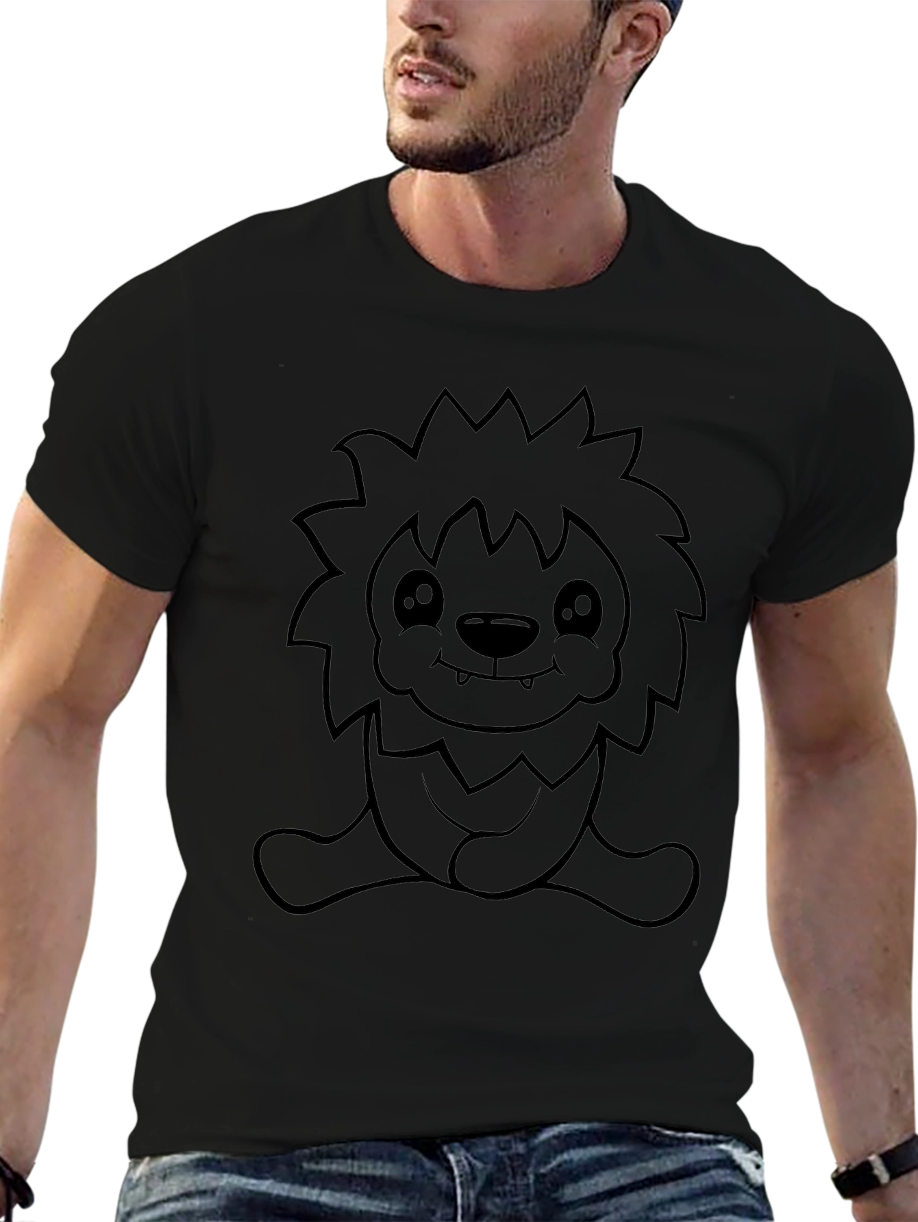 Camiseta Negra con Diseño de León Animado