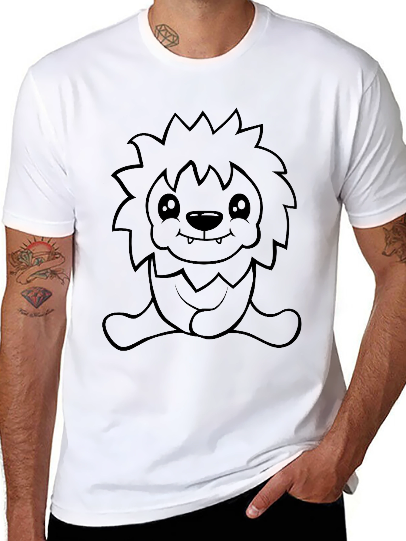 Camiseta Negra con Diseño de León Animado
