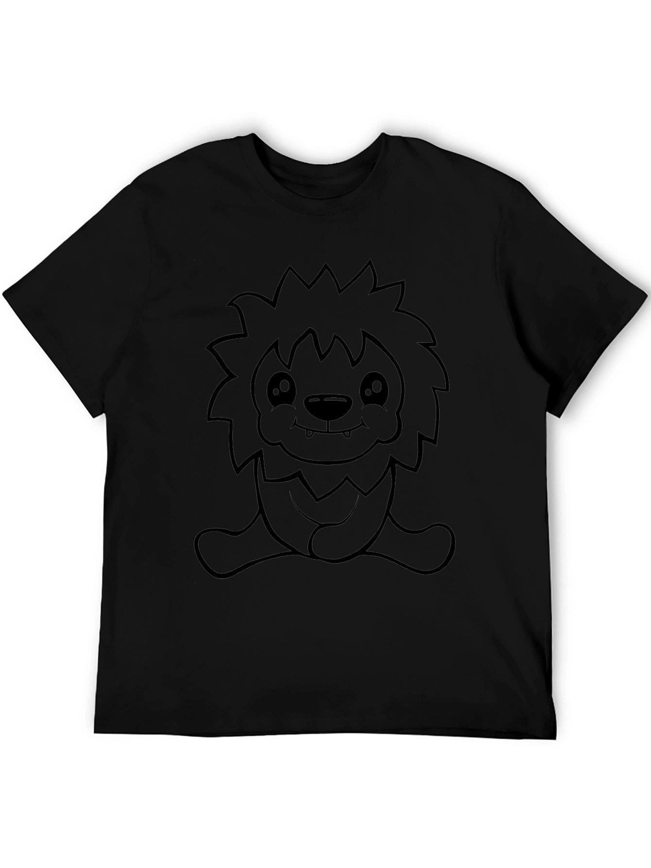 Camiseta Negra con Diseño de León Animado