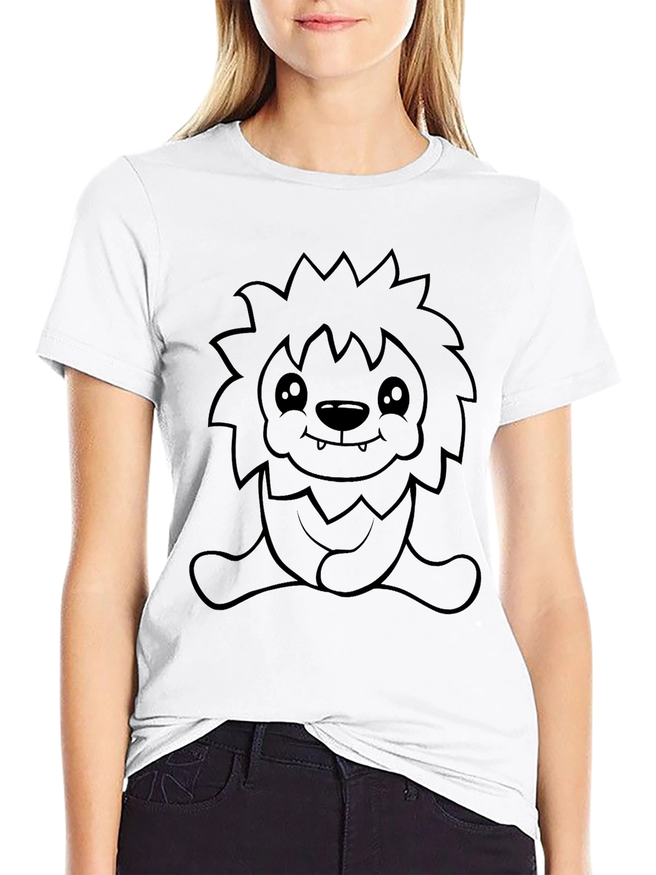Camiseta Negra con Diseño de León Animado