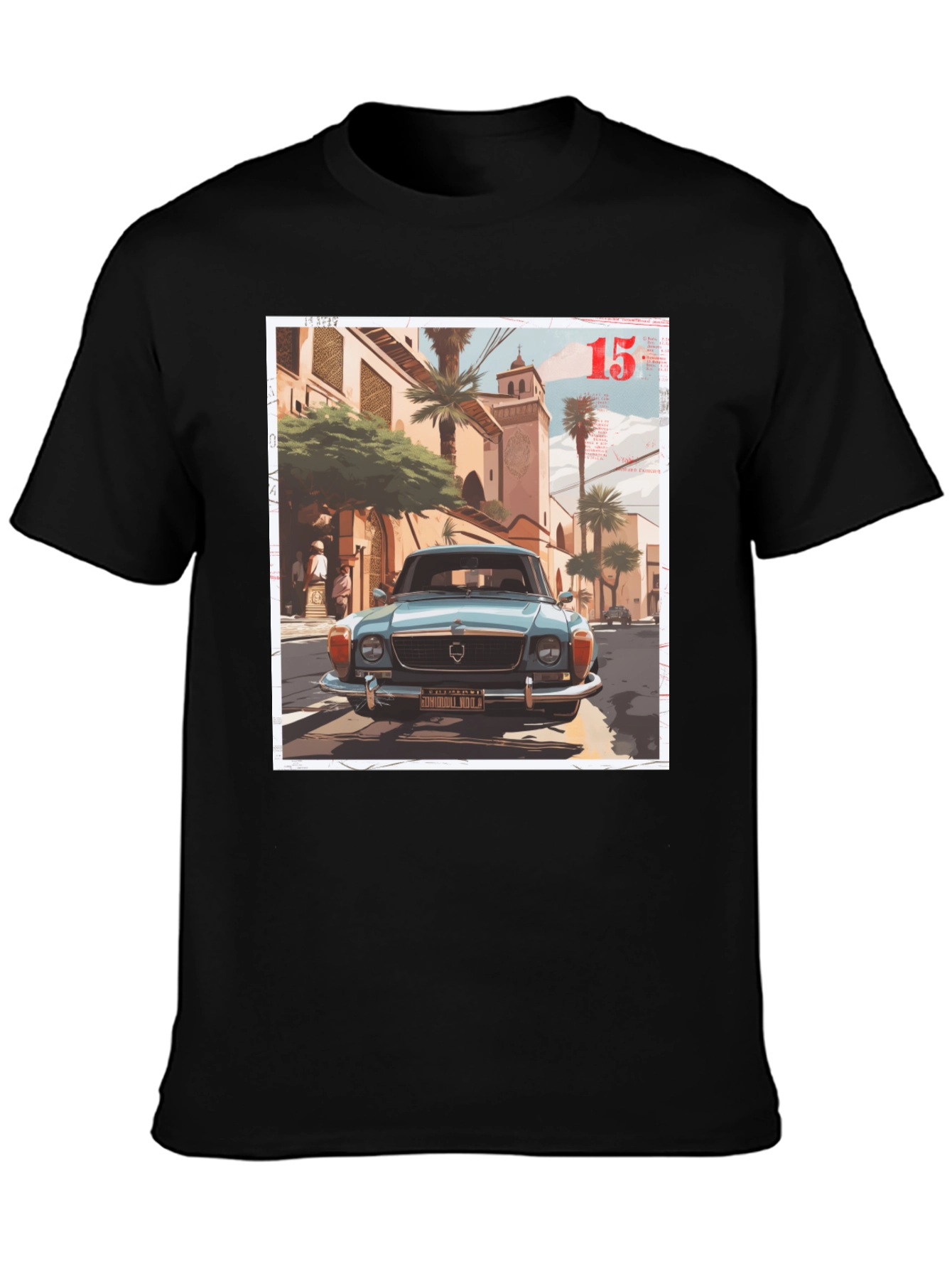 Camiseta Negra con Diseño de Coche Clásico