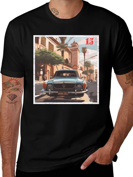 Camiseta Negra con Diseño de Coche Clásico