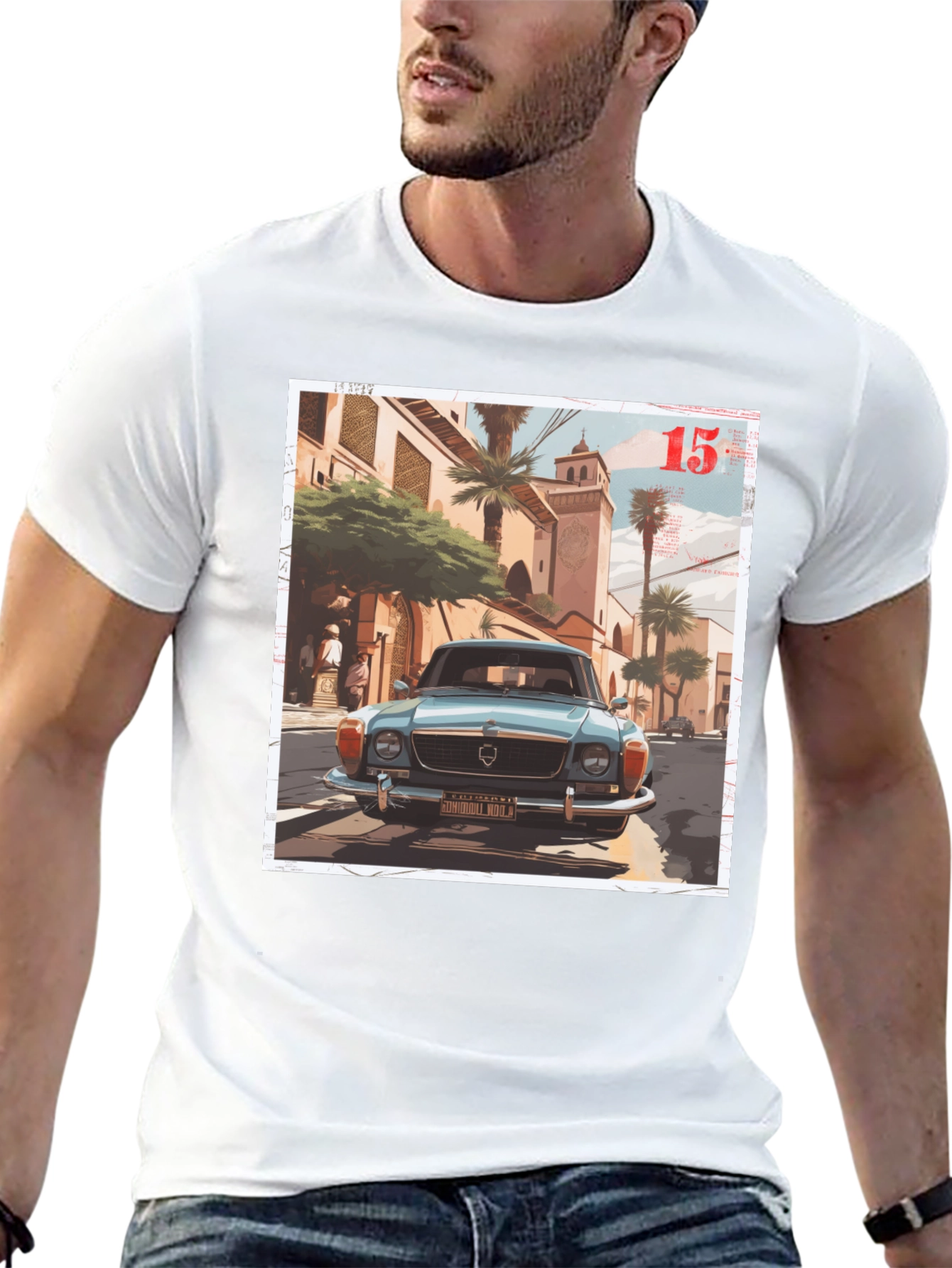 Camiseta Negra con Diseño de Coche Clásico