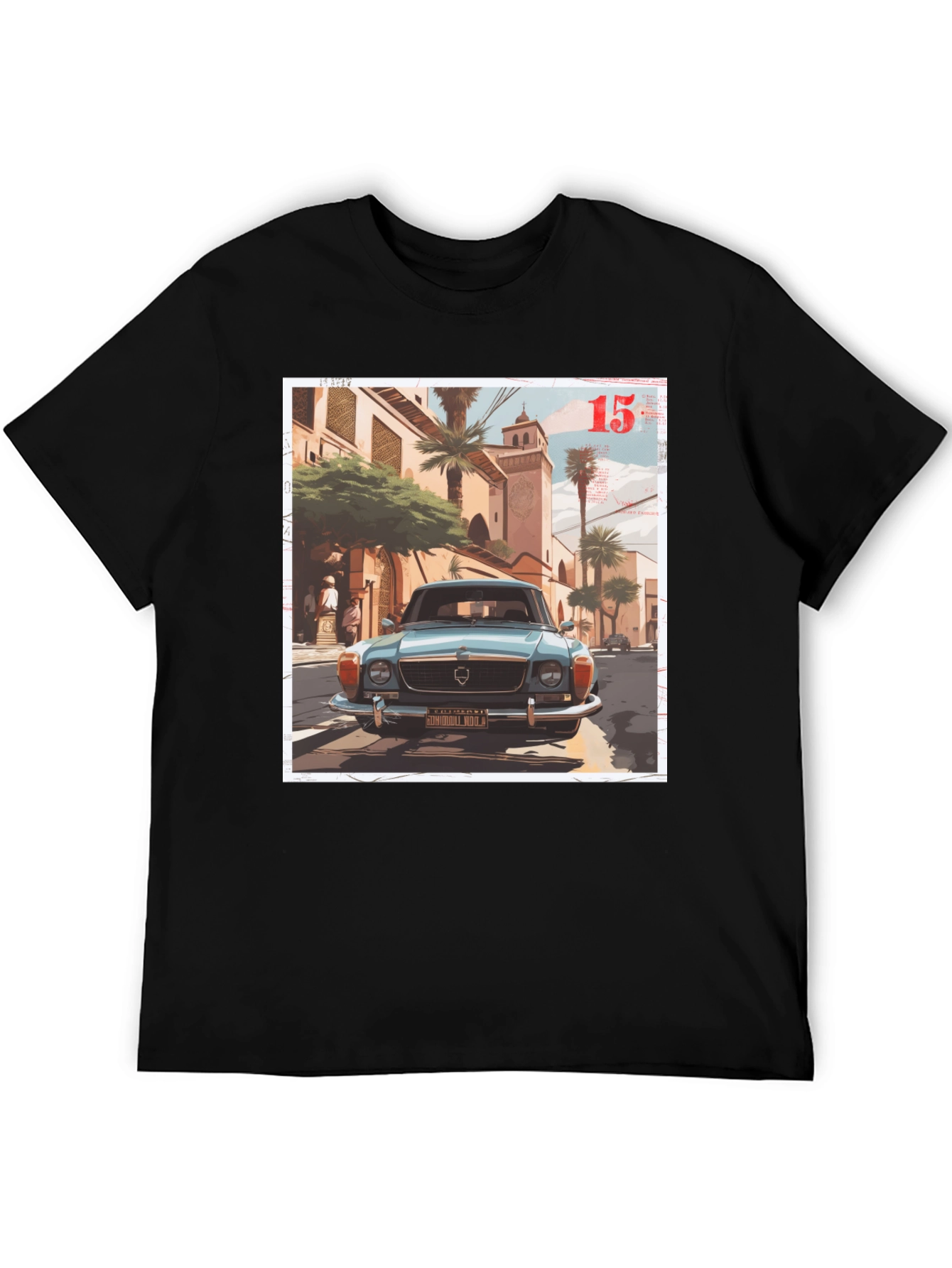Camiseta Negra con Diseño de Coche Clásico