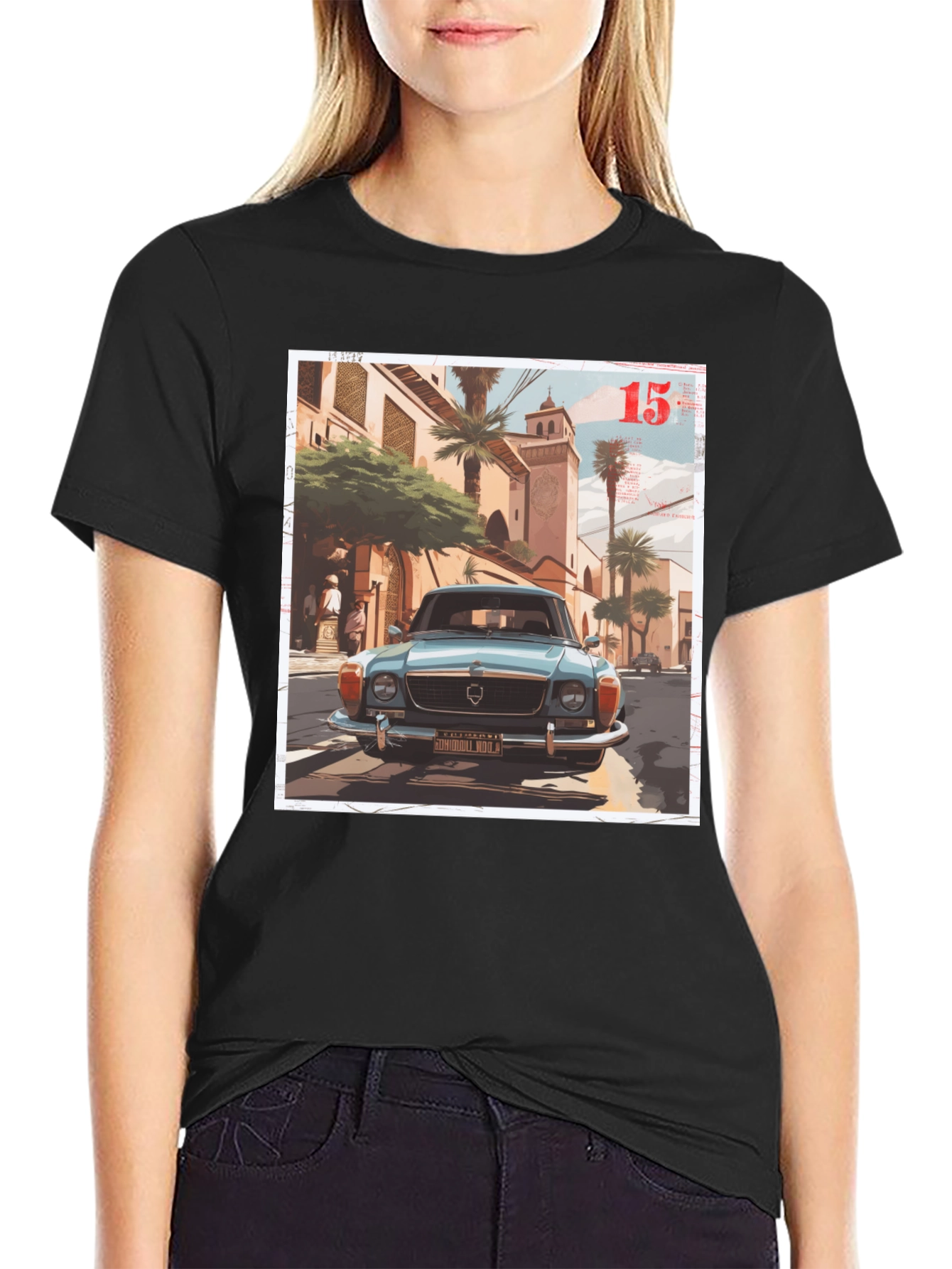 Camiseta Negra con Diseño de Coche Clásico