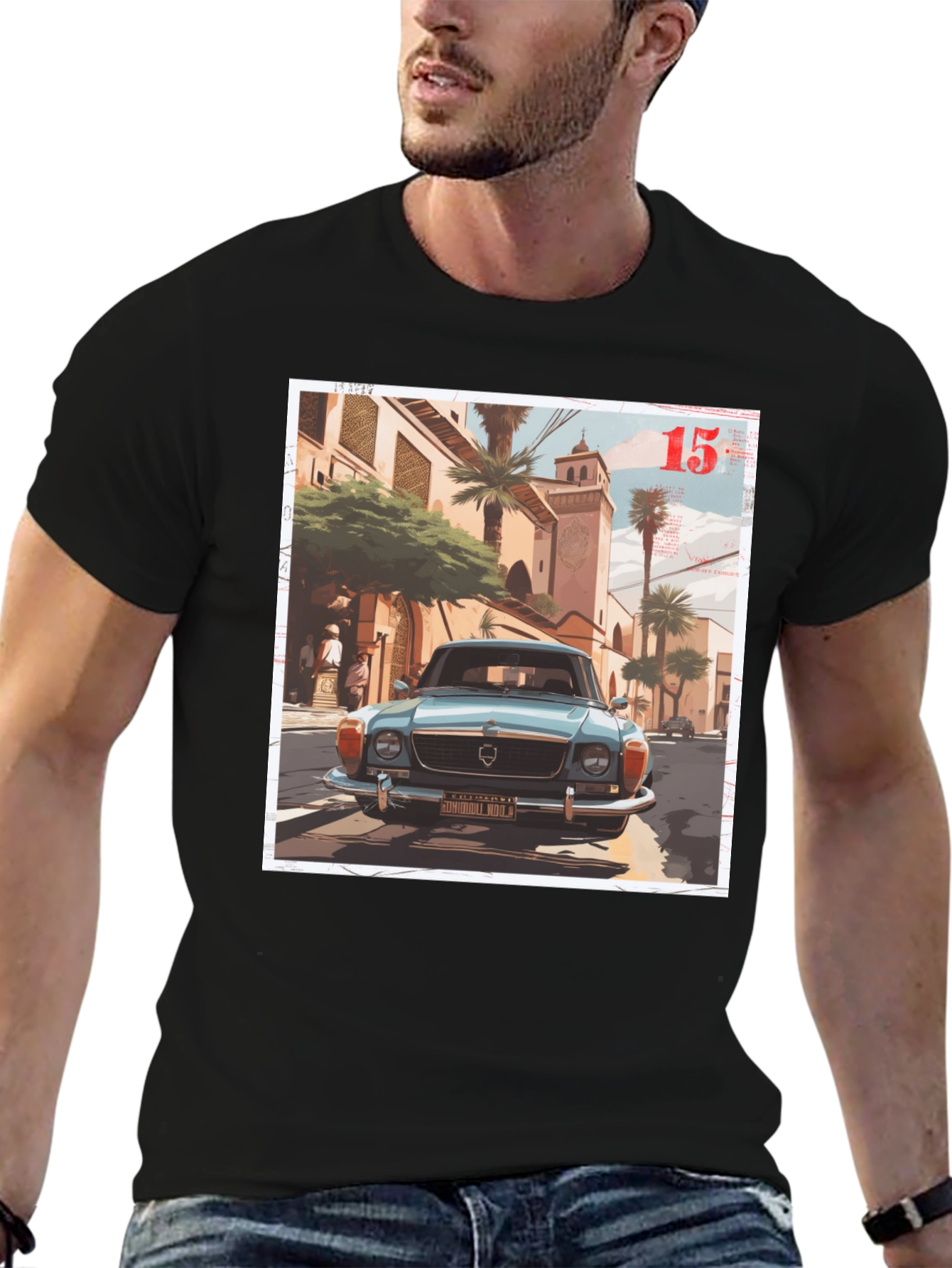 Camiseta Negra con Diseño de Coche Clásico
