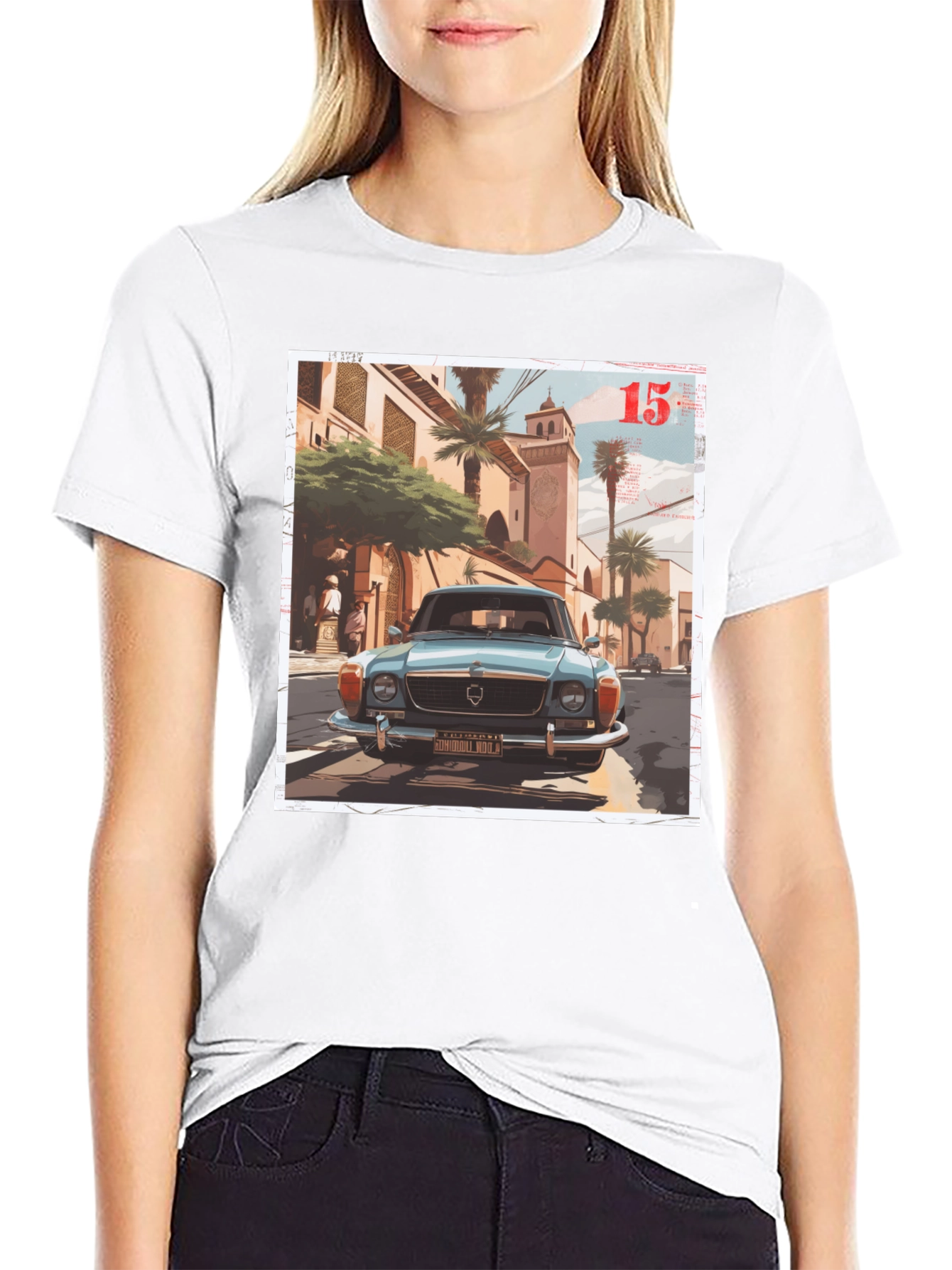 Camiseta Negra con Diseño de Coche Clásico