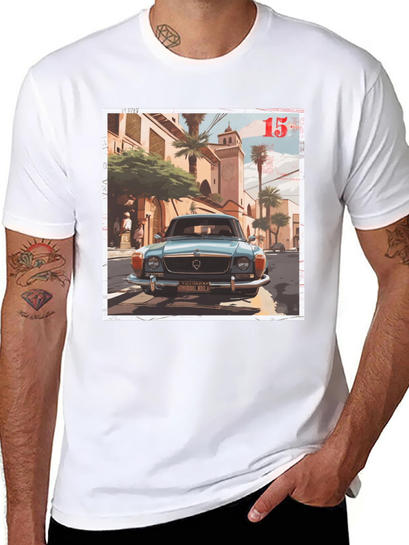 Camiseta Negra con Diseño de Coche Clásico