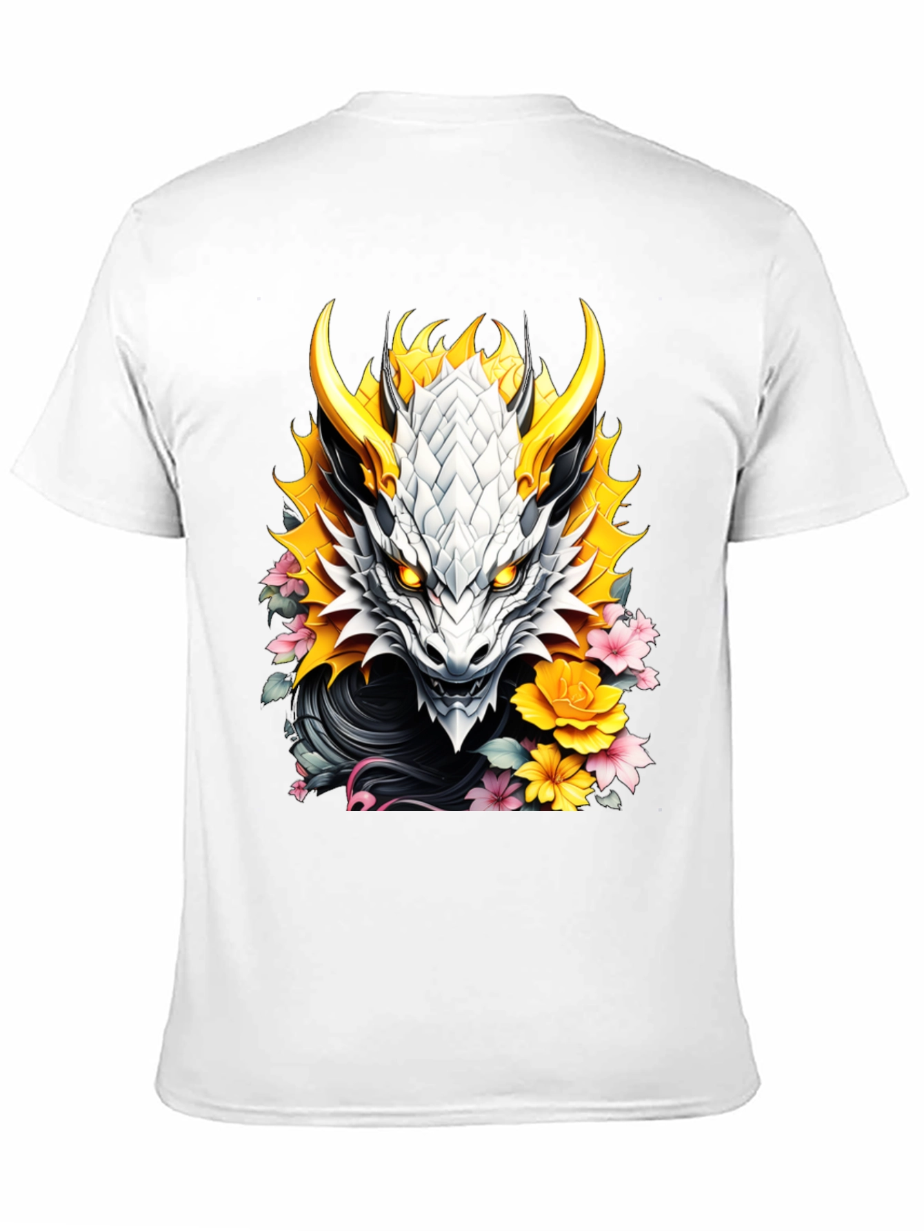 Camiseta Negra Dragón Floral Estilo Japonés