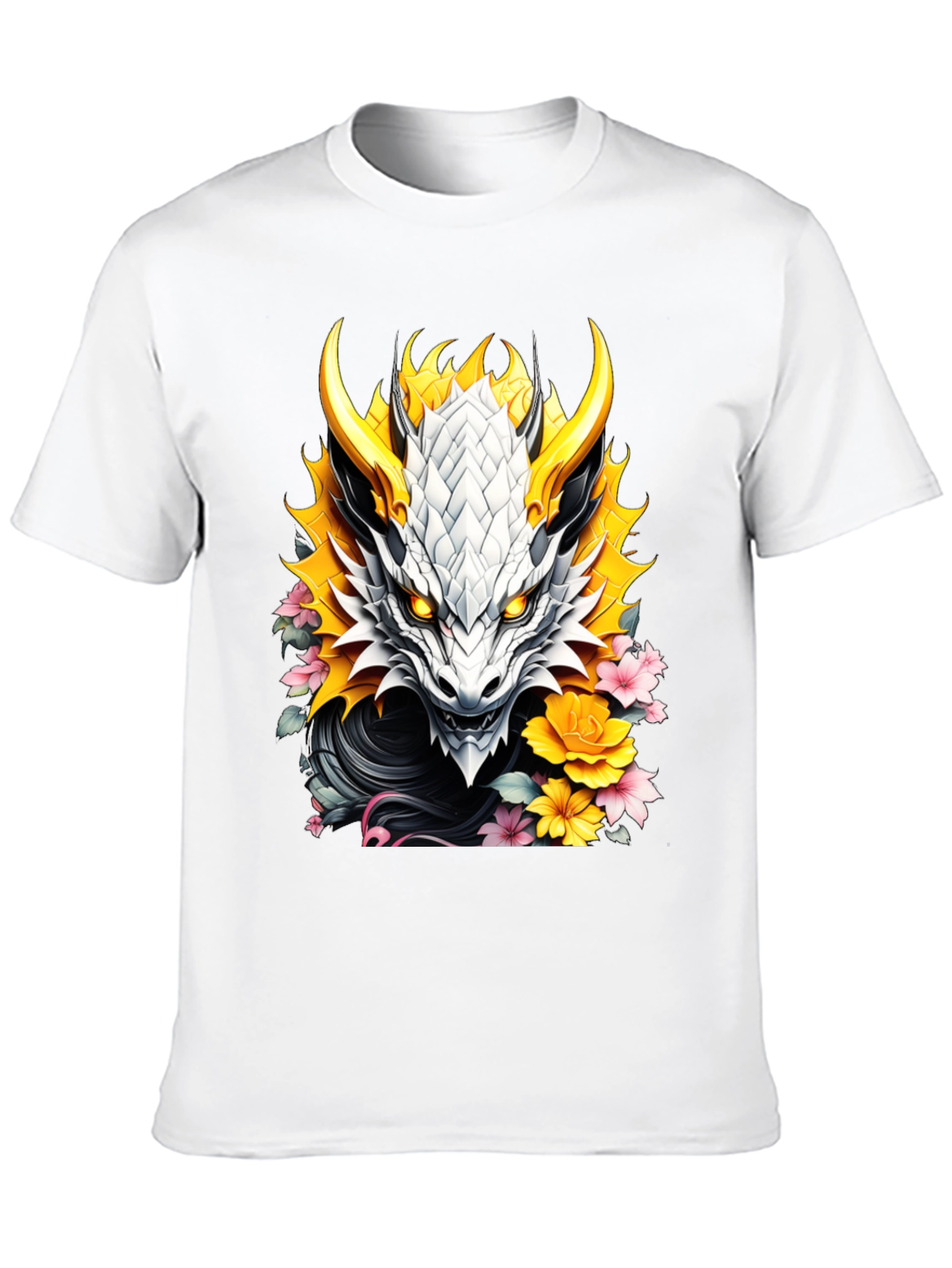 Camiseta Negra Dragón Floral Estilo Japonés