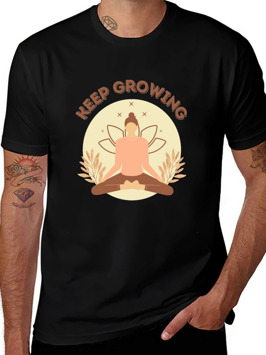 Camiseta Negra con Diseño de Yoga Keep Growing