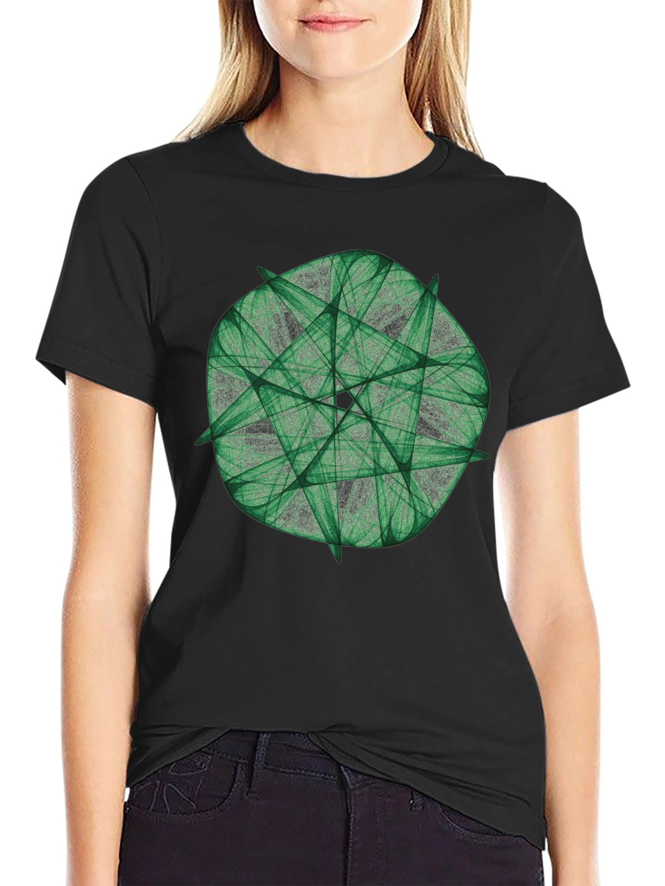 Camiseta Negra con Diseño Abstracto Verde