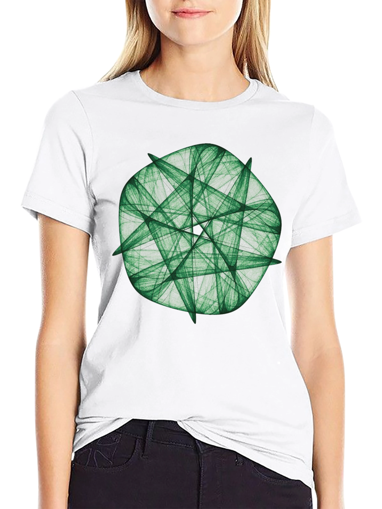 Camiseta Negra con Diseño Abstracto Verde