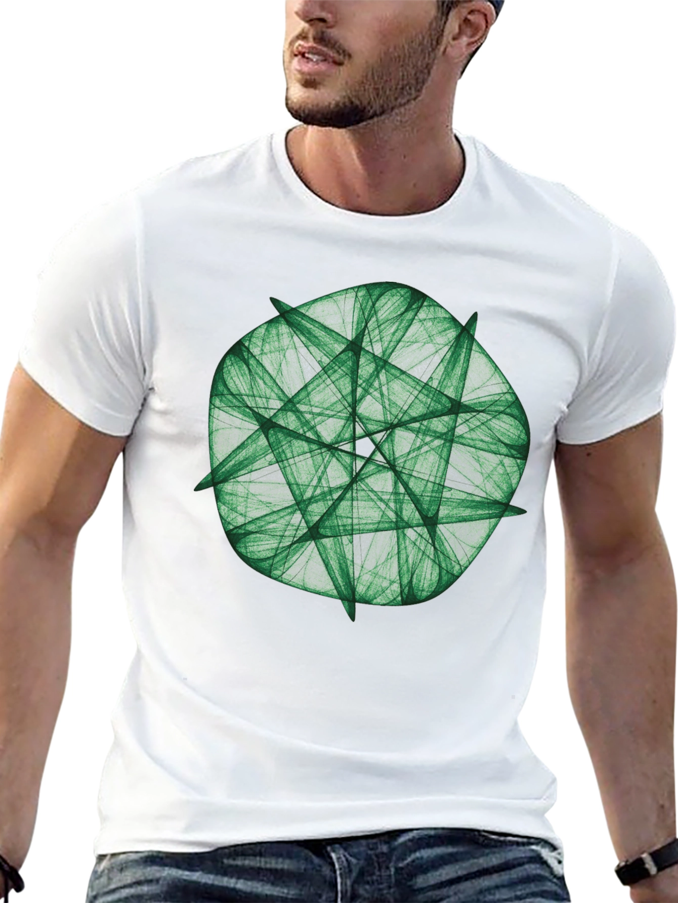 Camiseta Negra con Diseño Abstracto Verde