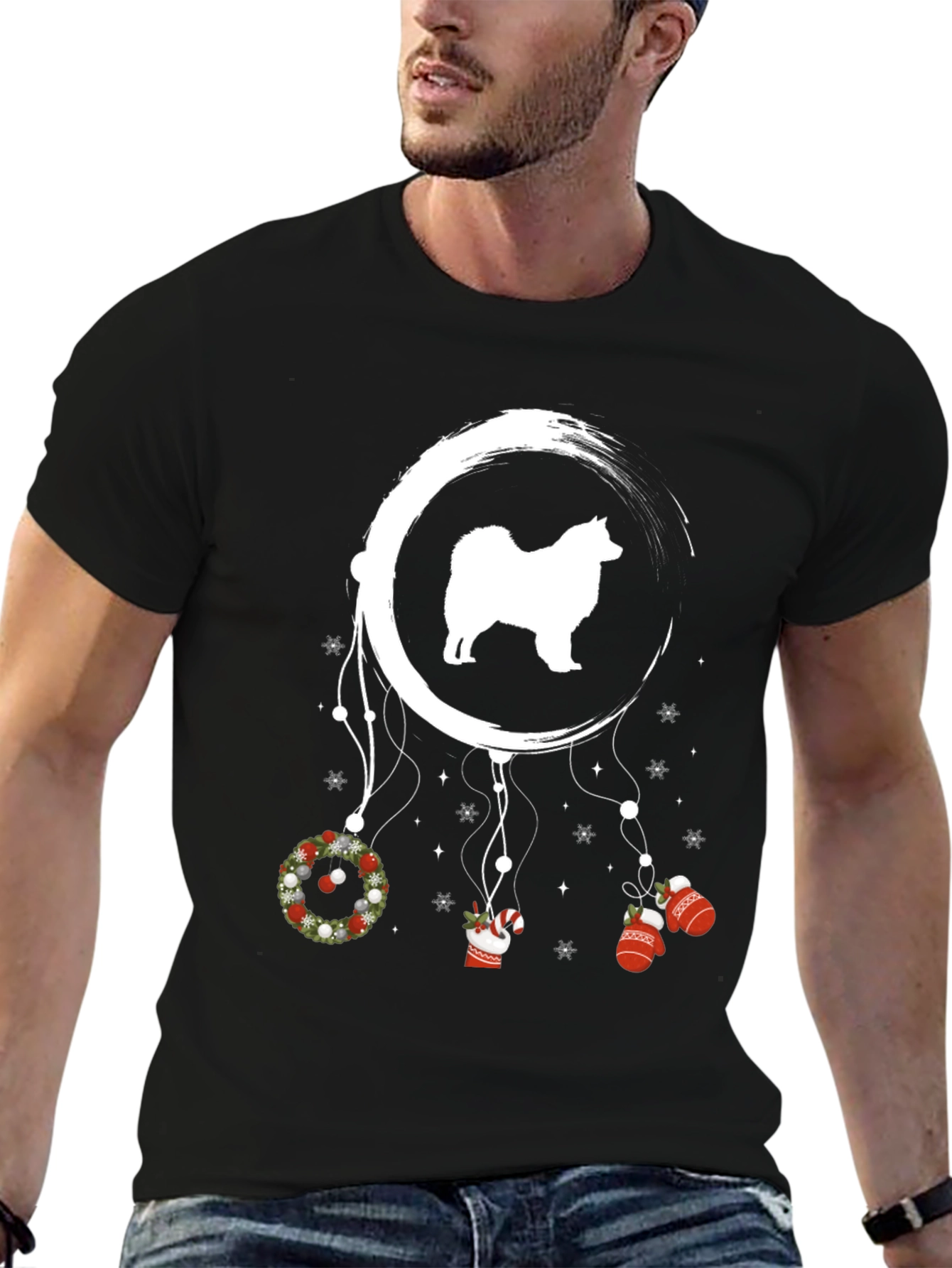 Camiseta Negra con Diseño Festivo de Perro
