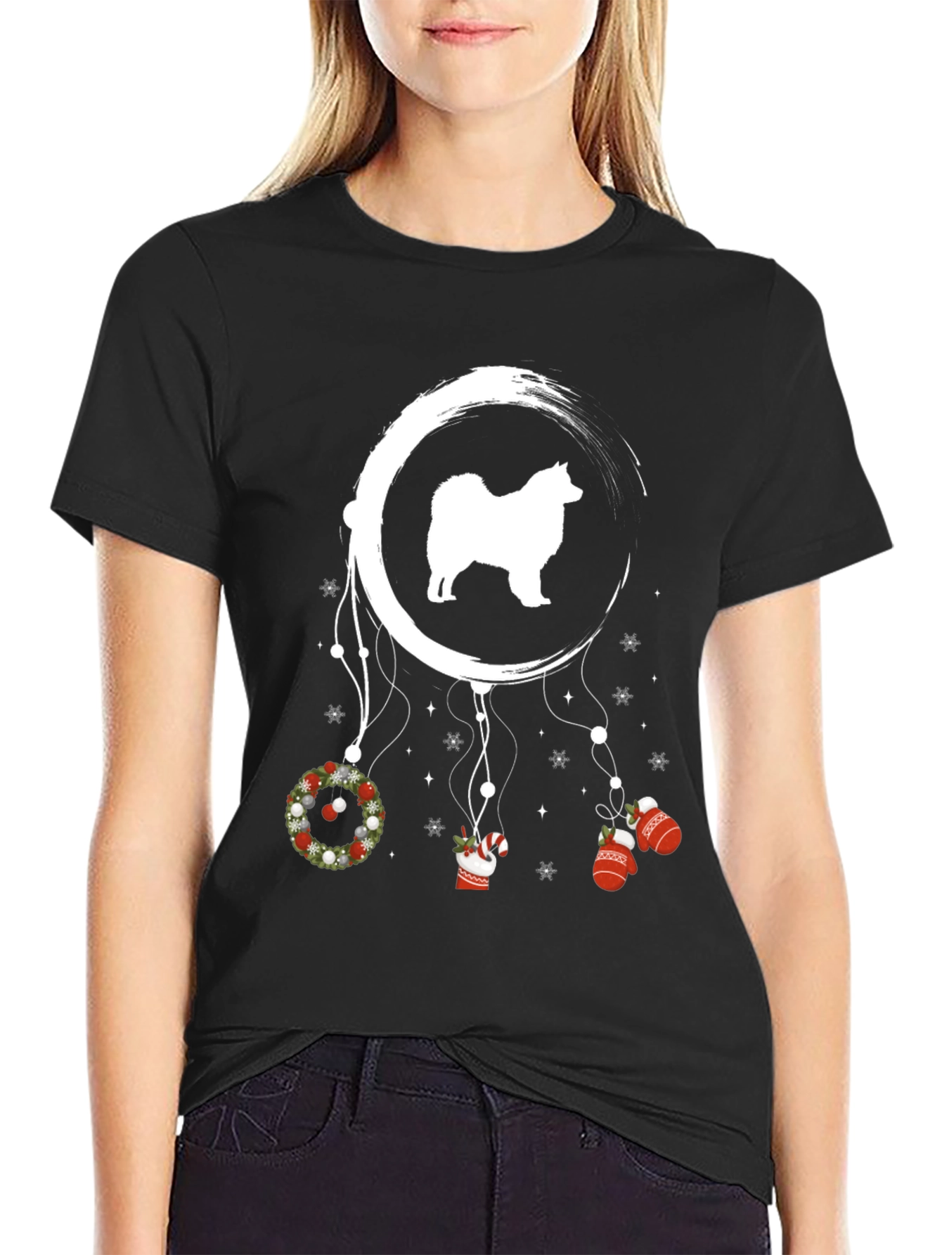 Camiseta Negra con Diseño Festivo de Perro