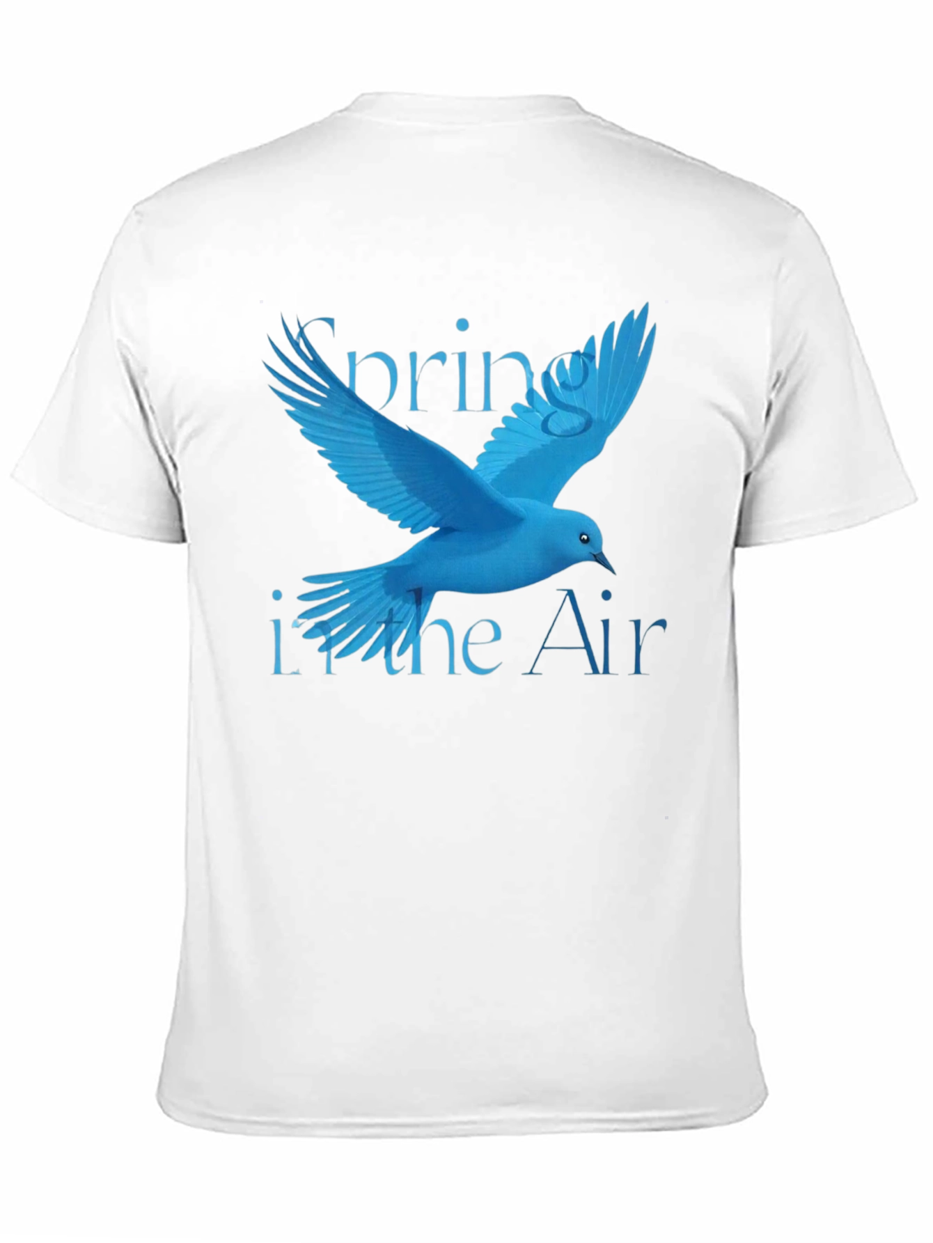 Camiseta Negra con Diseño de Primavera y Ave Azul