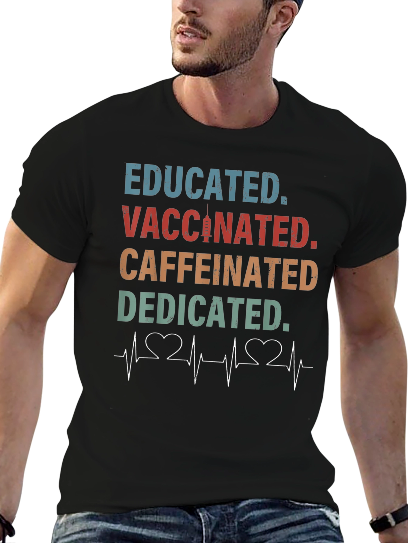 Camiseta Educada Vacunada Con Cafeína Dedicada
