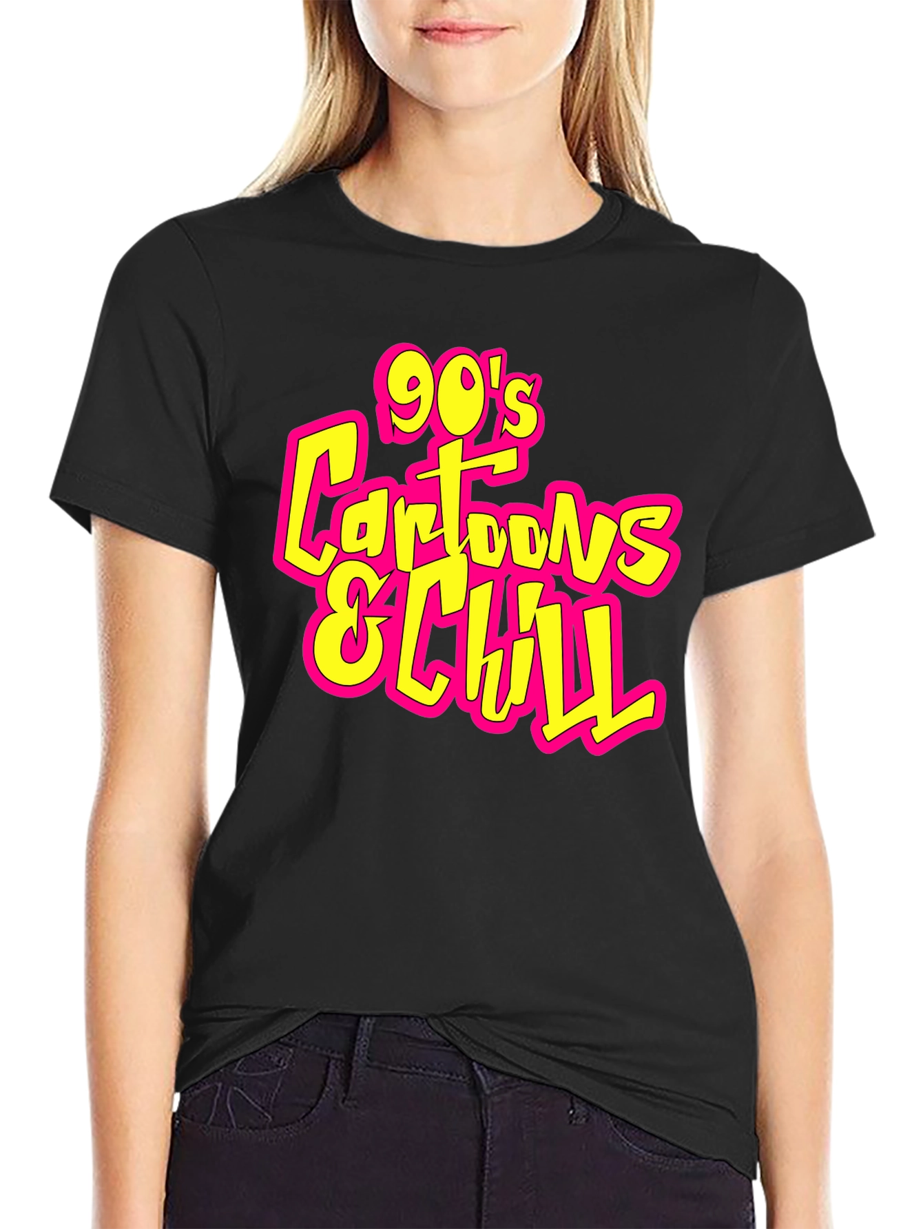Camiseta Negra 90s Cartoons & Chill Casual