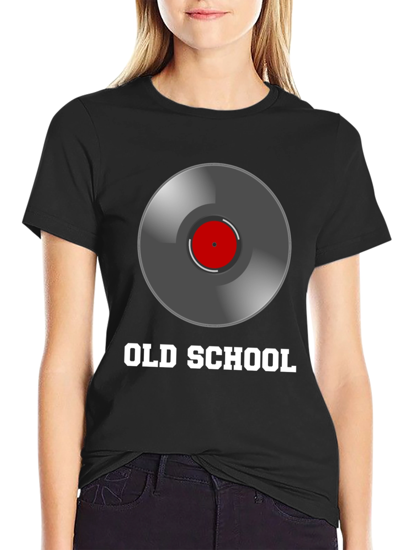 Camiseta Negra Estilo Old School con Diseño de Vinilo