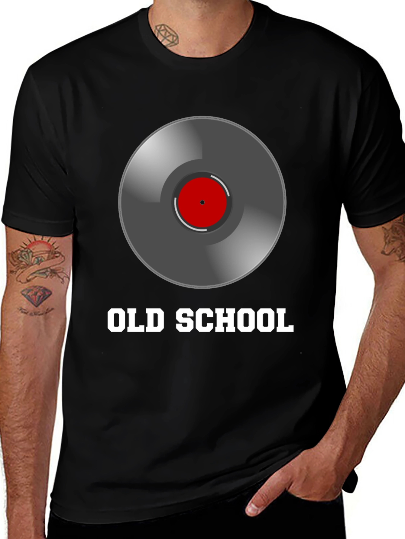 Camiseta Negra Estilo Old School con Diseño de Vinilo