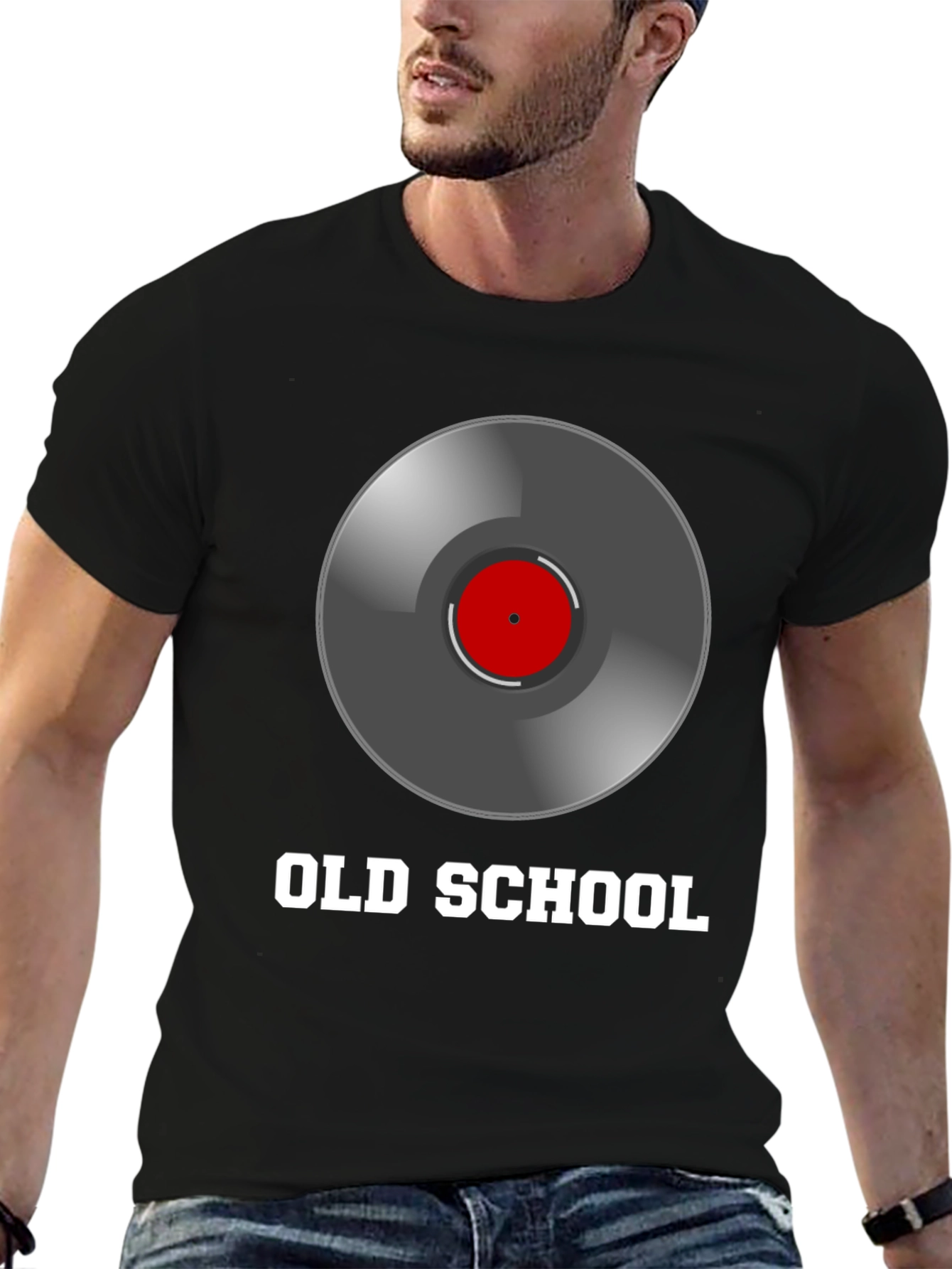 Camiseta Negra Estilo Old School con Diseño de Vinilo