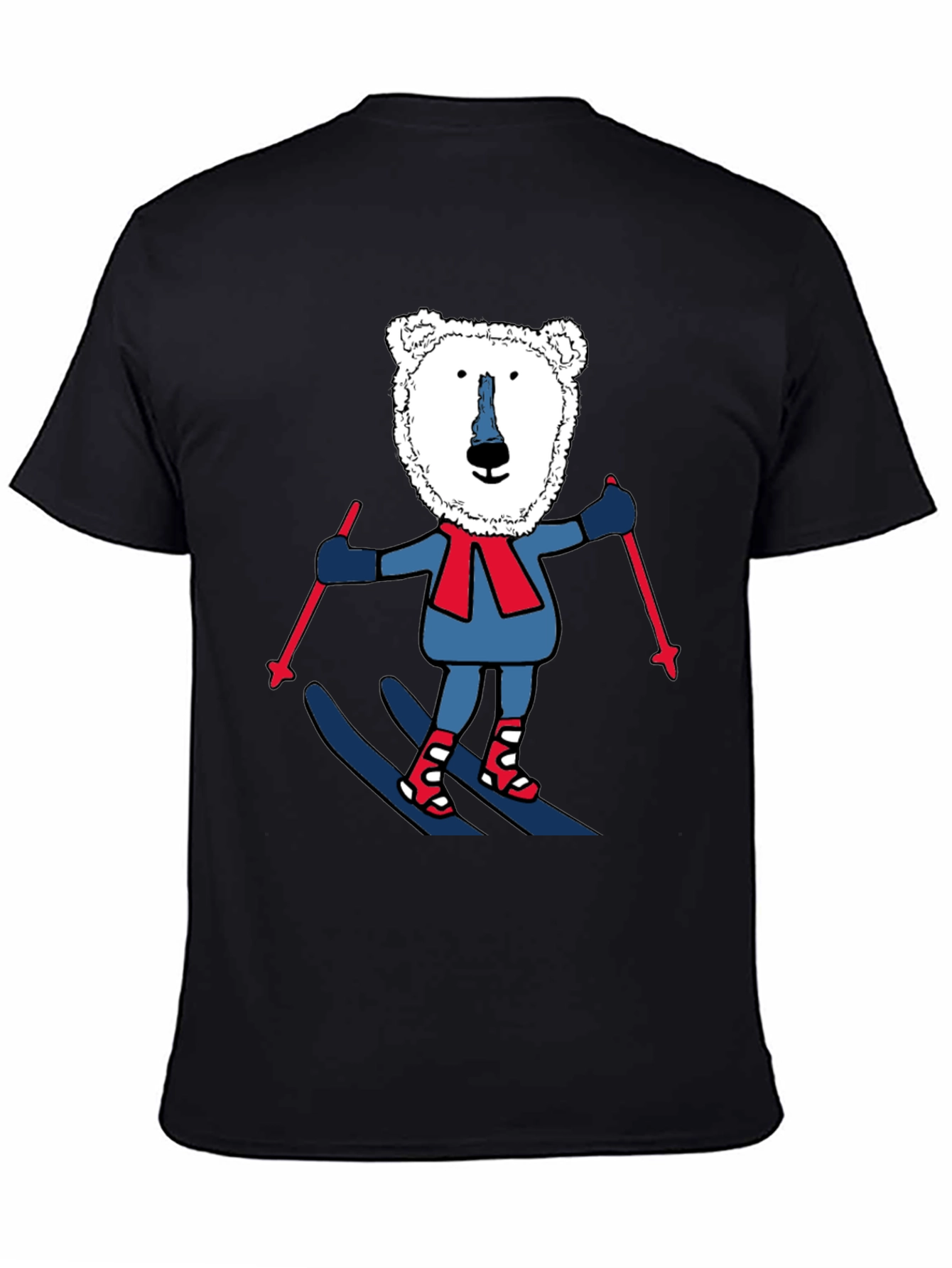 Camiseta Negra con Oso Polar esquiando